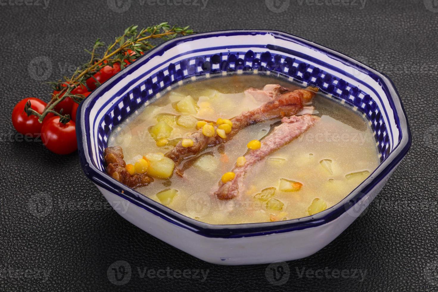 Peas soup with ribs photo