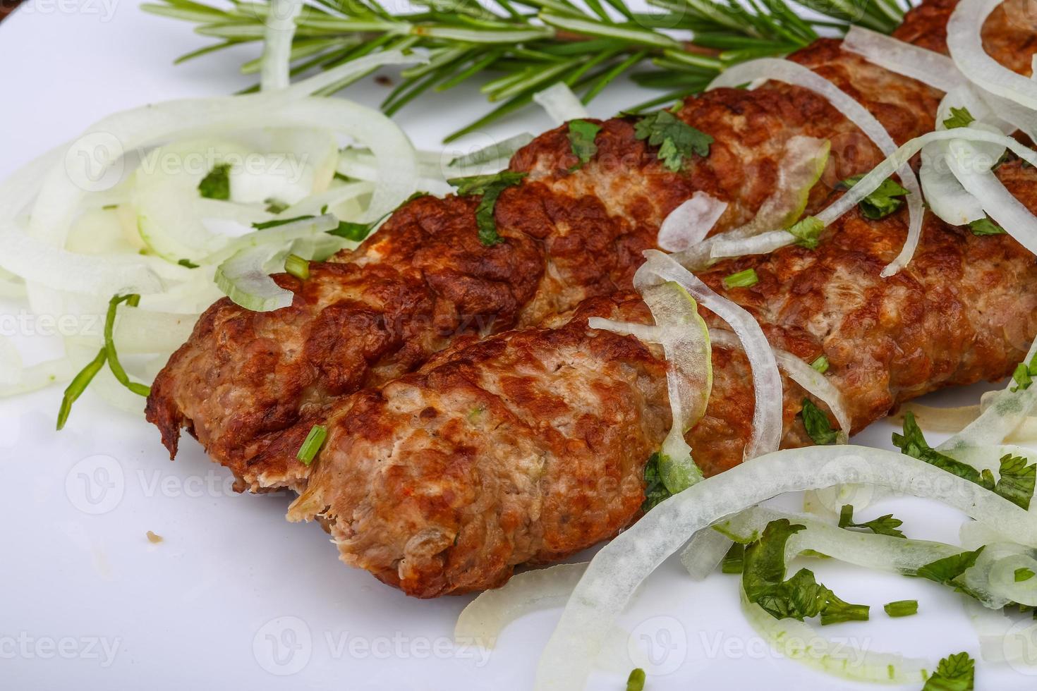 Kebab with onion rings photo