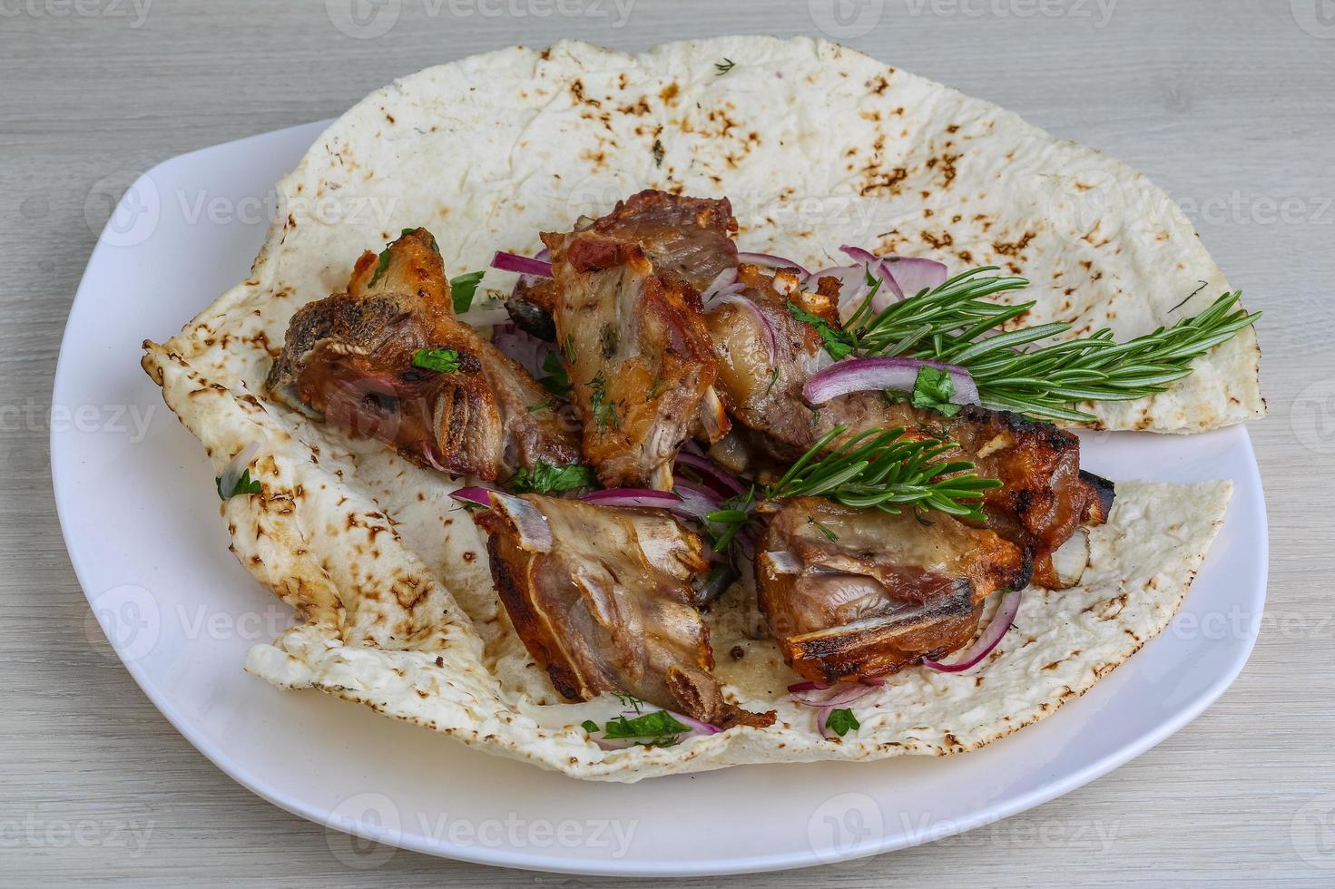 Grilled lamb ribs photo