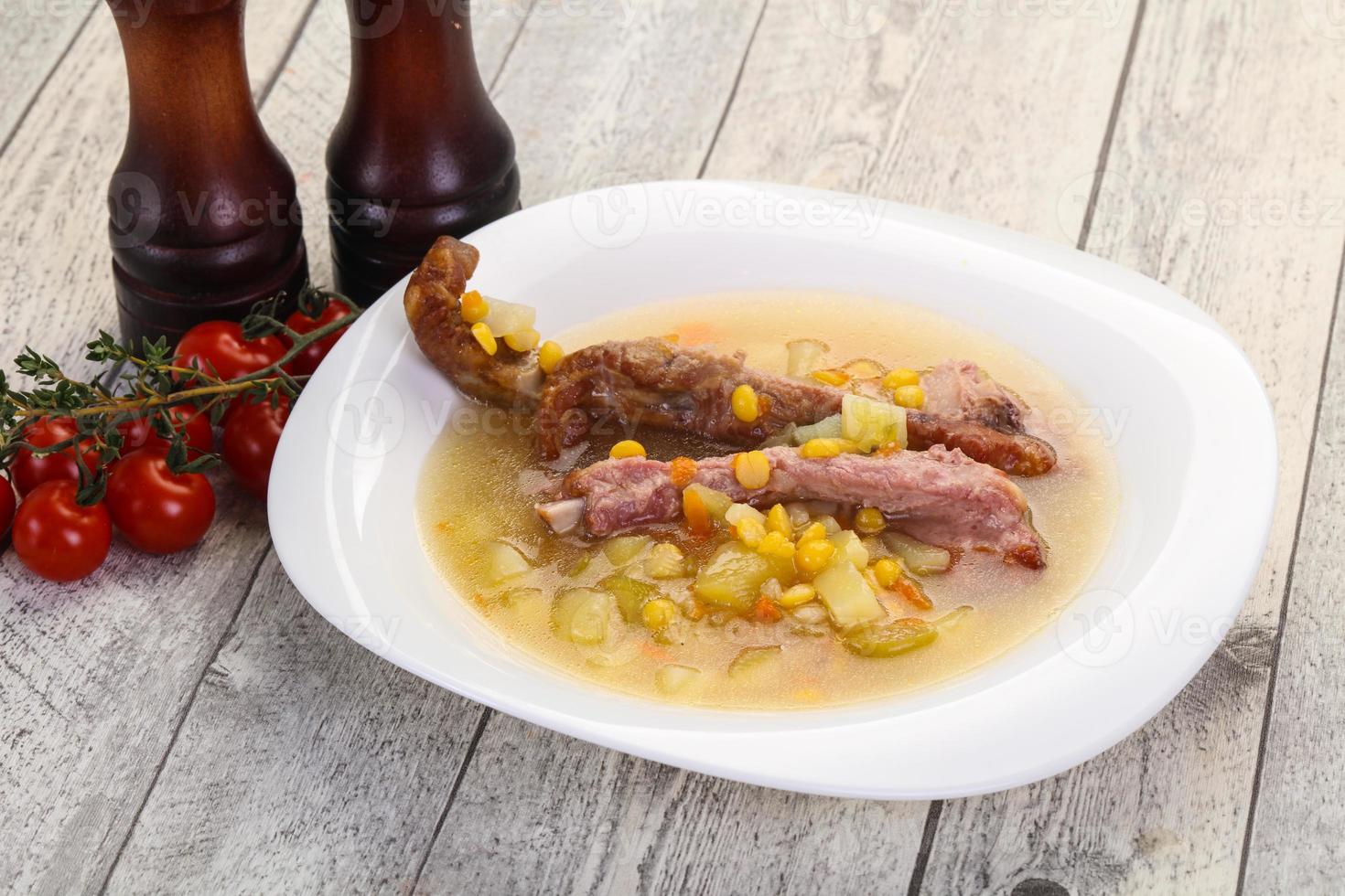 Peas soup with ribs photo