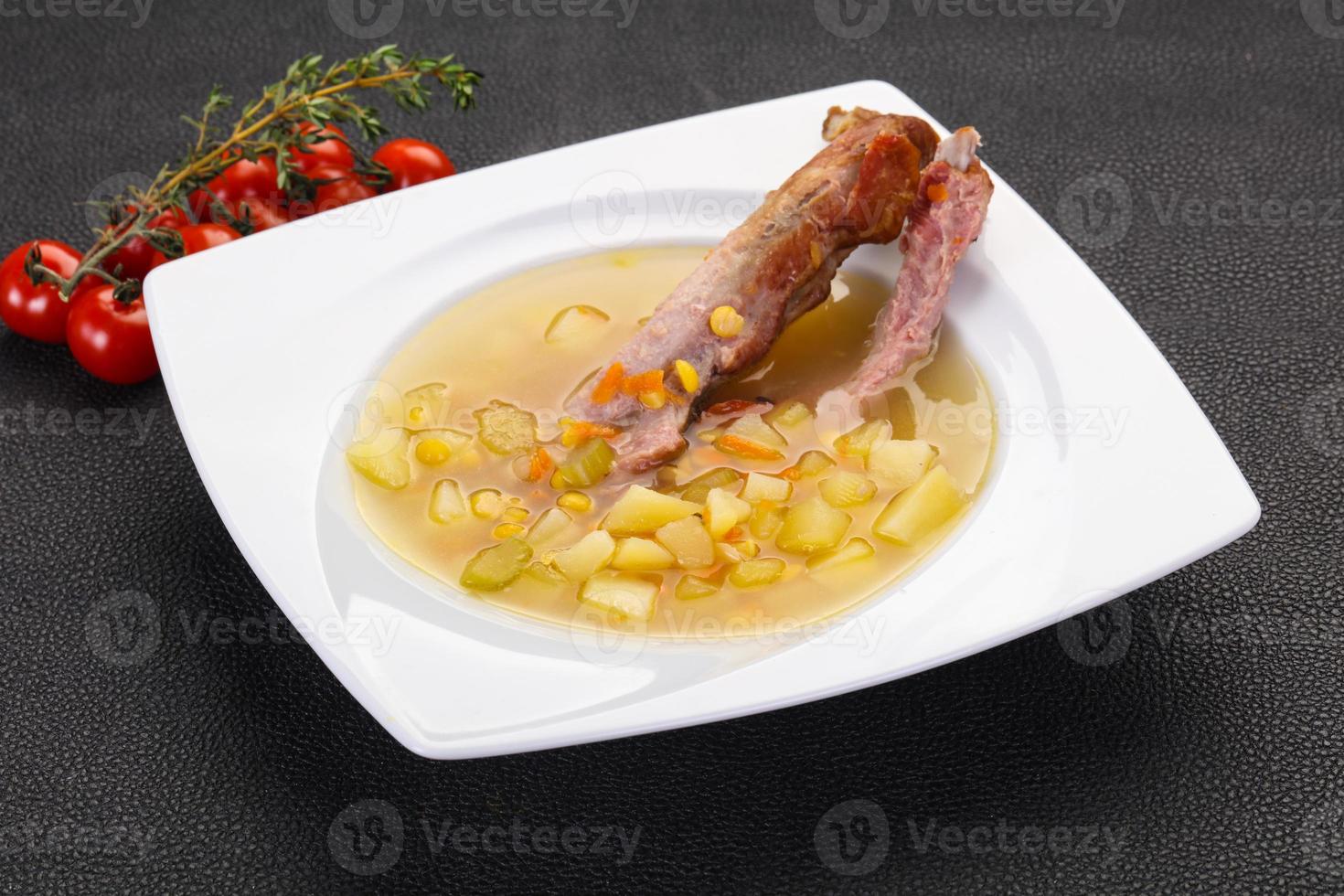Peas soup with ribs photo