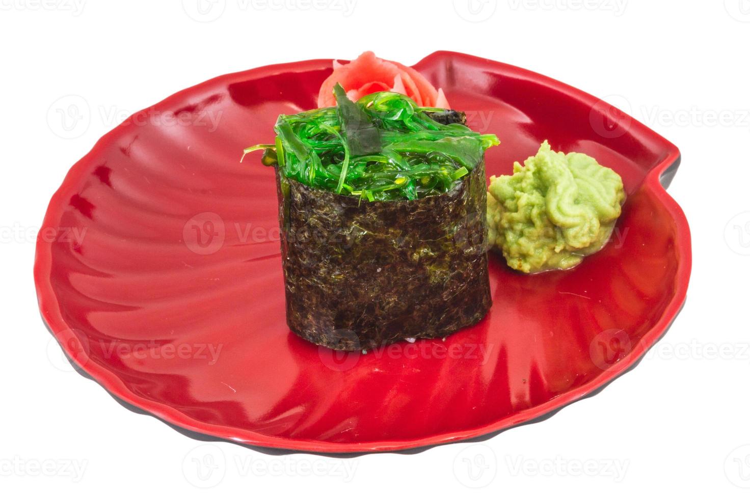 Japanese fresh maki sushi with green seaweed Chuka photo