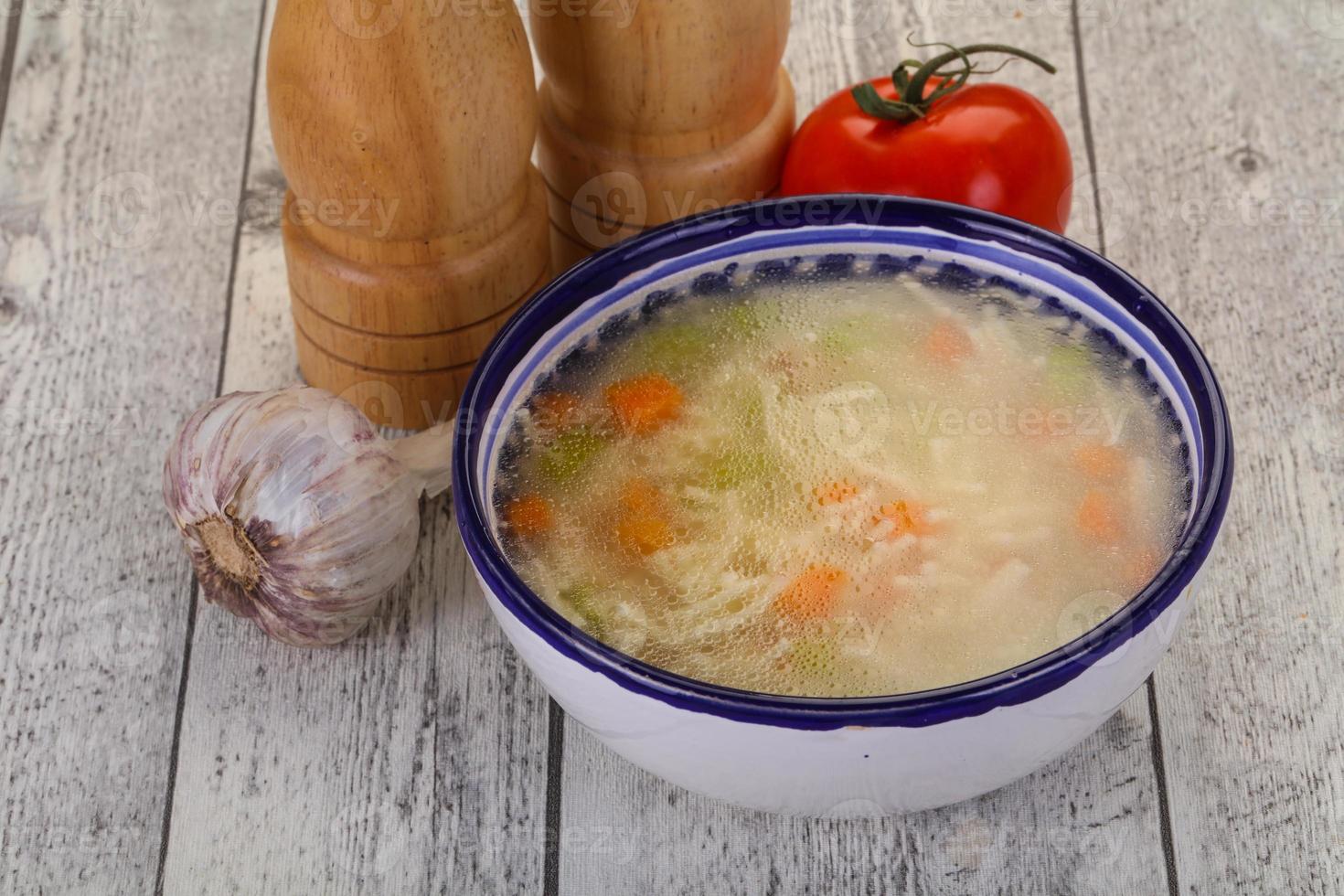 Chicken soup with noodles photo