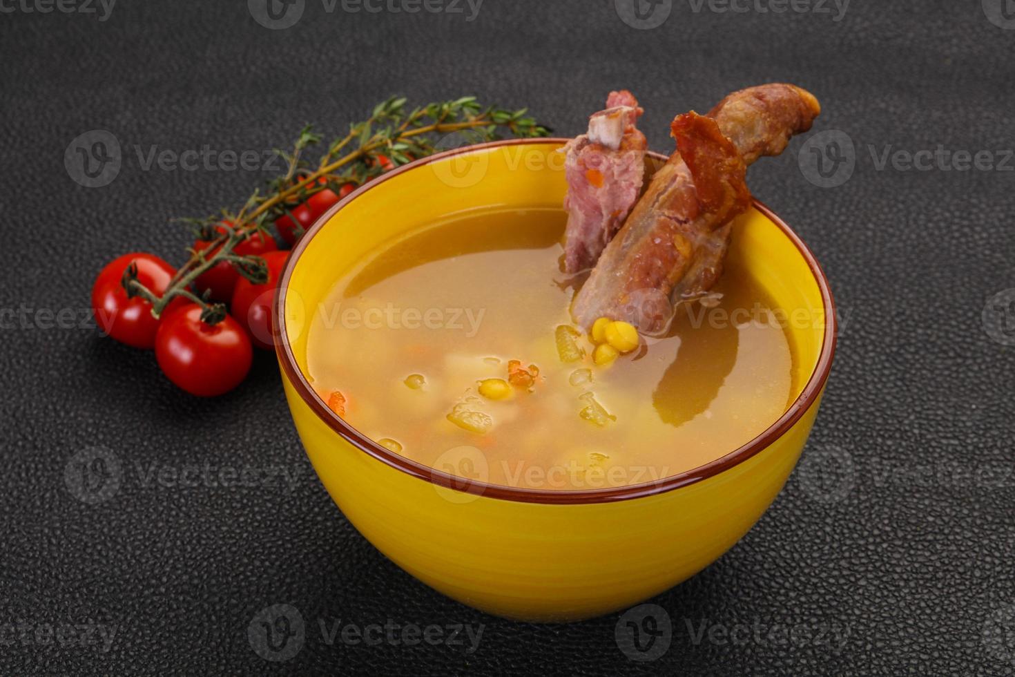 Peas soup with ribs photo