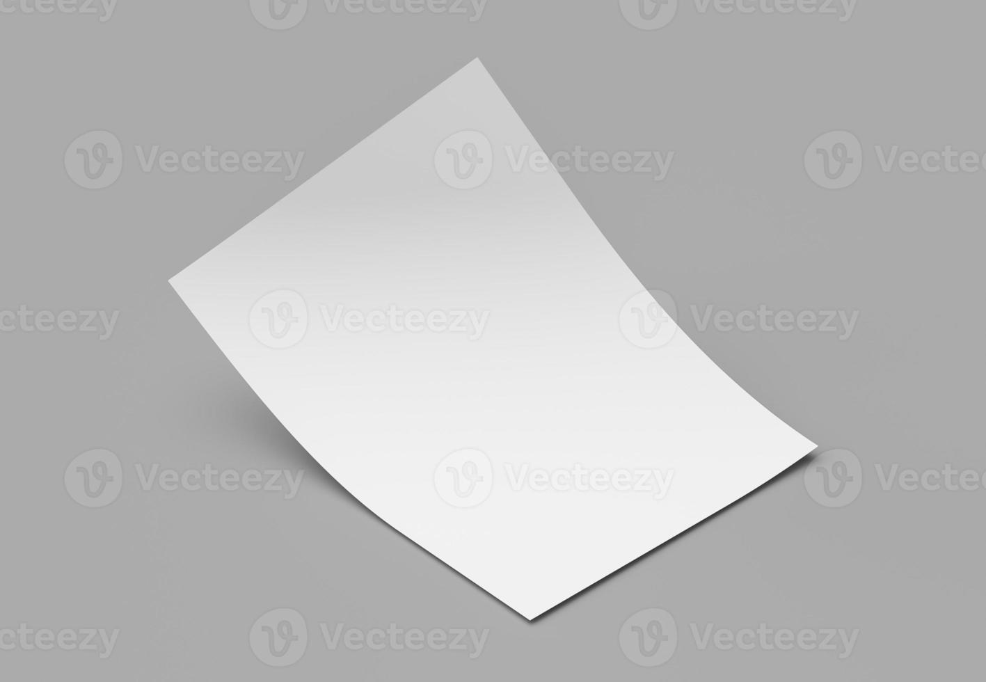 Bent empty paper sheet. A4 format paper with shadows on gray background 3d Illustration photo