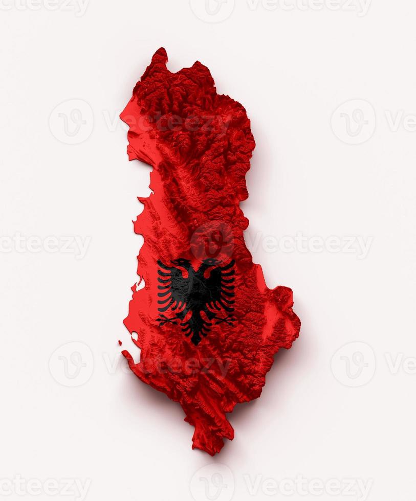 Albania Map Flag Shaded relief Color Height map on white Background 3d illustration photo