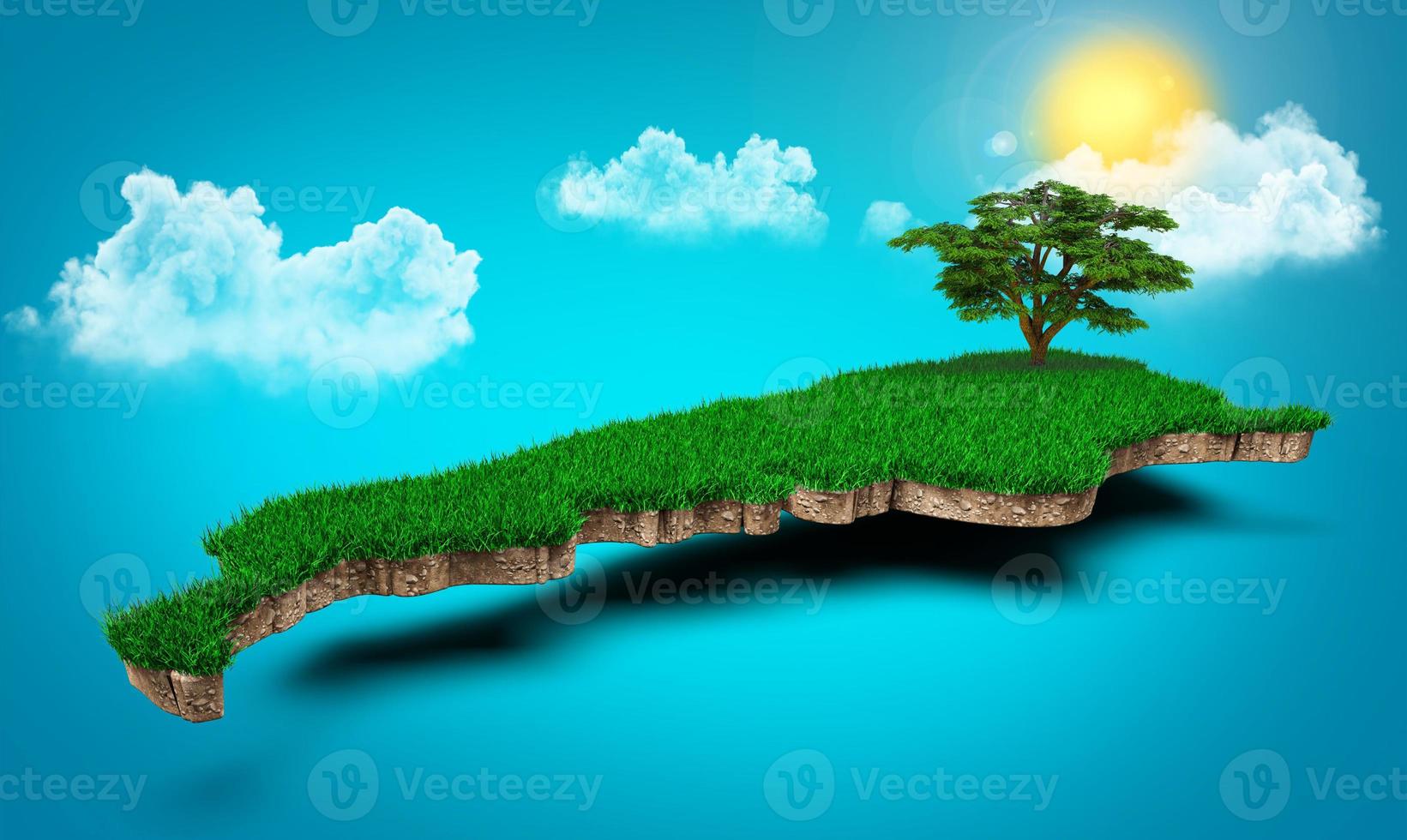 Argentina Map, Realistic 3D Map of Clouds Tree sun rays on bright blue Sky 3d illustration photo