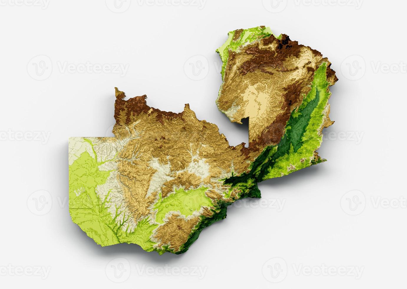 Zambia Map Shaded relief Color Height map on the sea Blue Background 3d illustration photo