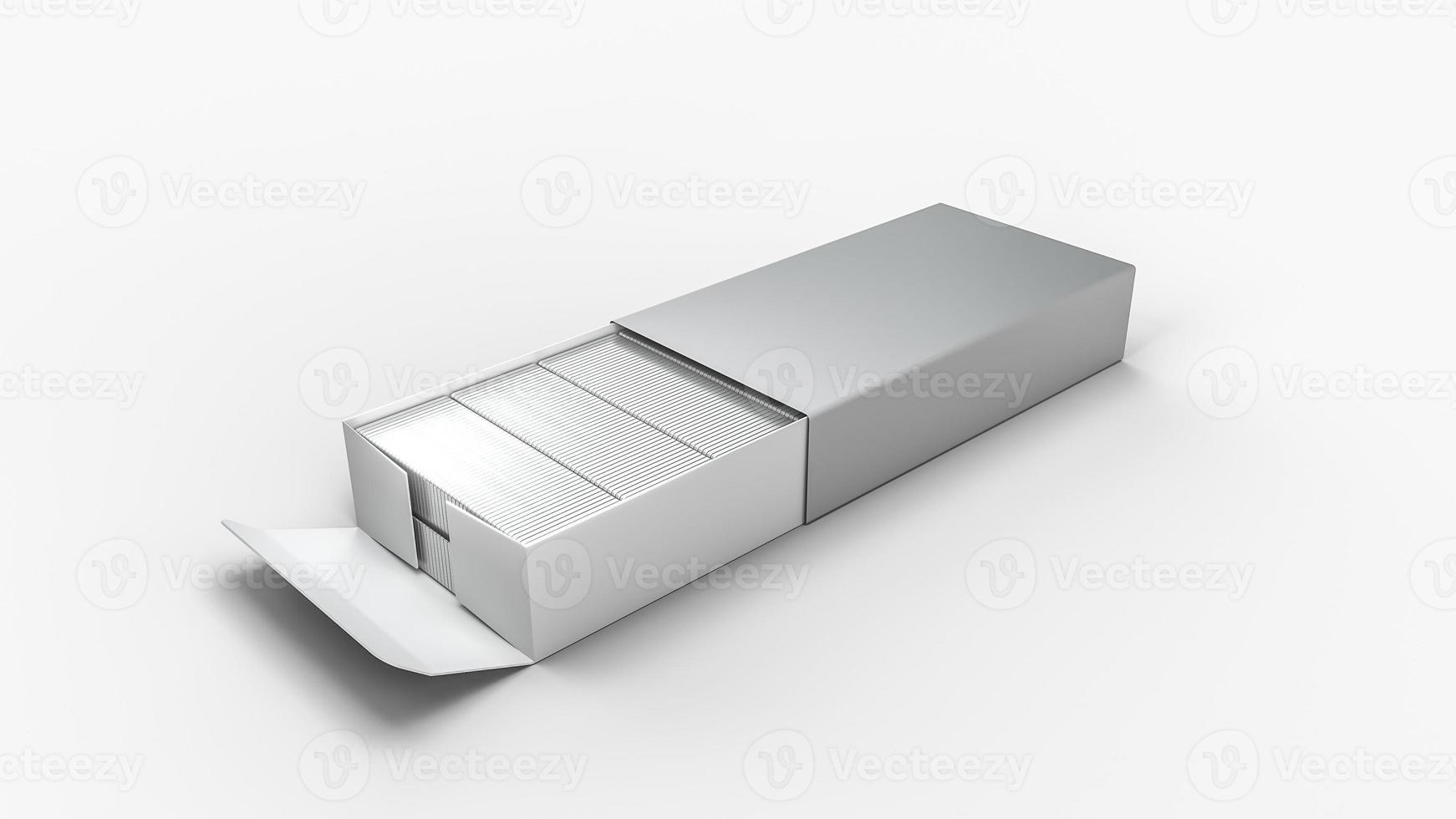 Staples pins and Staple box empty isolated white background 3d ...