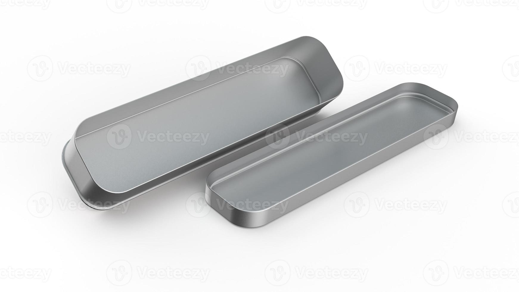 Long rectangle pencil box on white background blank stainless box for pencil or stationery isolated 3d illustration photo