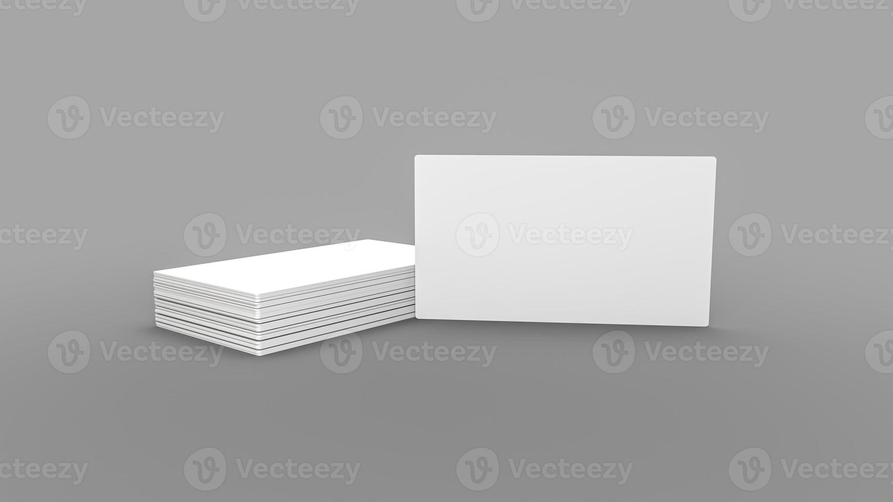 3d rendered stack of blank name cards Blank white business cards on gray paper background. Mockup for ID photo