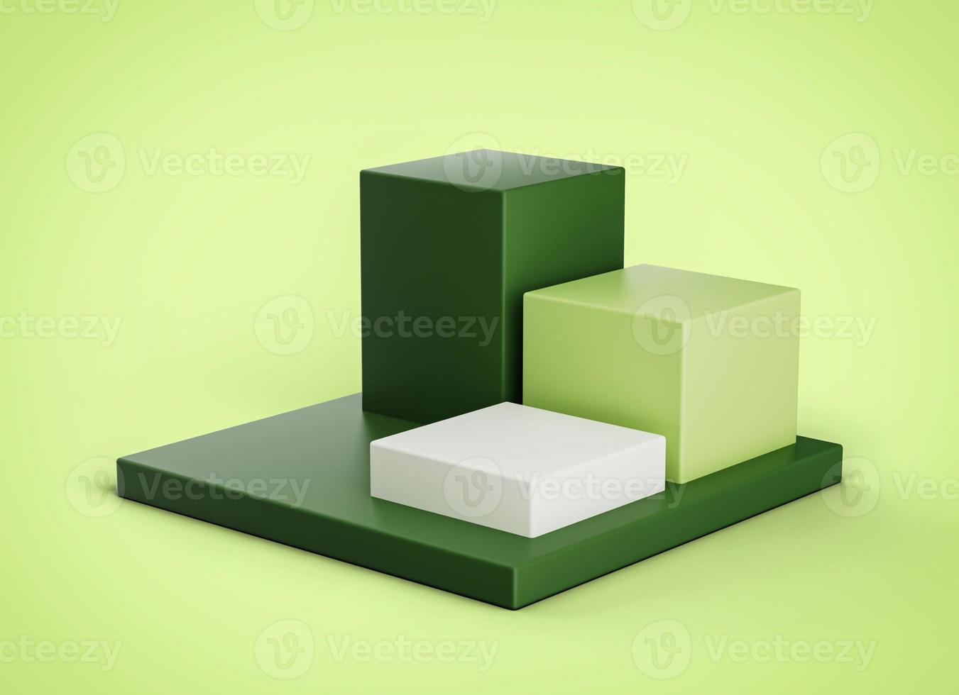 Three podiums standing. Minimal scene. three green podiums 3d illustration photo