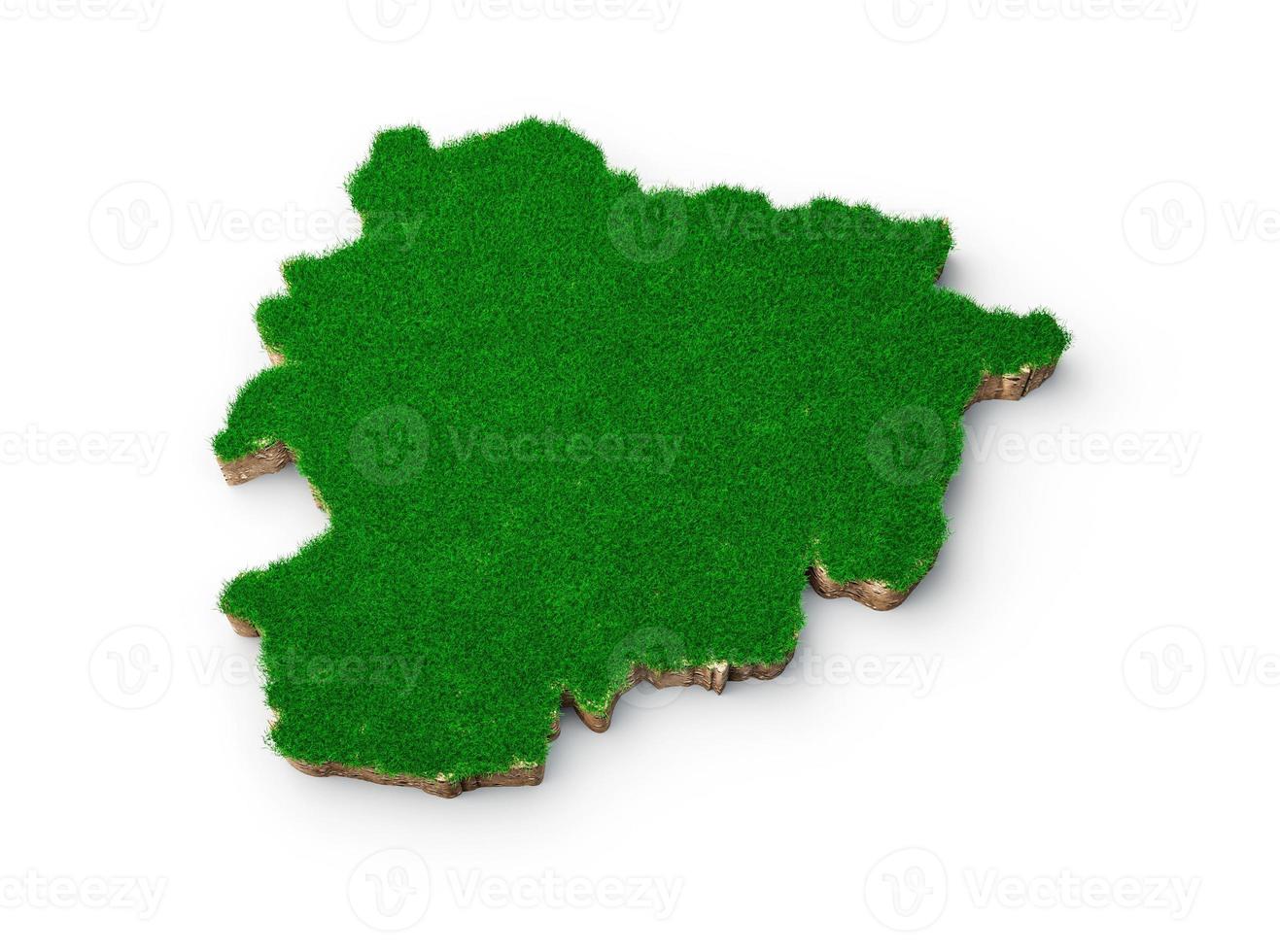 Andorra Map soil land geology cross section with green grass and Rock ground texture 3d illustration photo