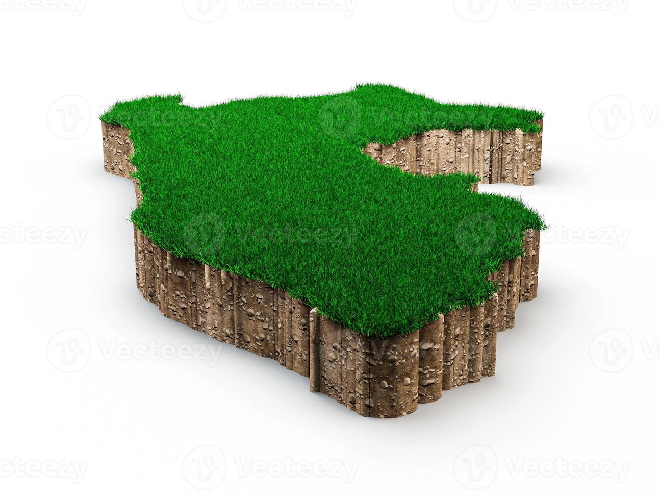 Peru Map soil land geology cross section with green grass and Rock ground texture 3d illustration photo