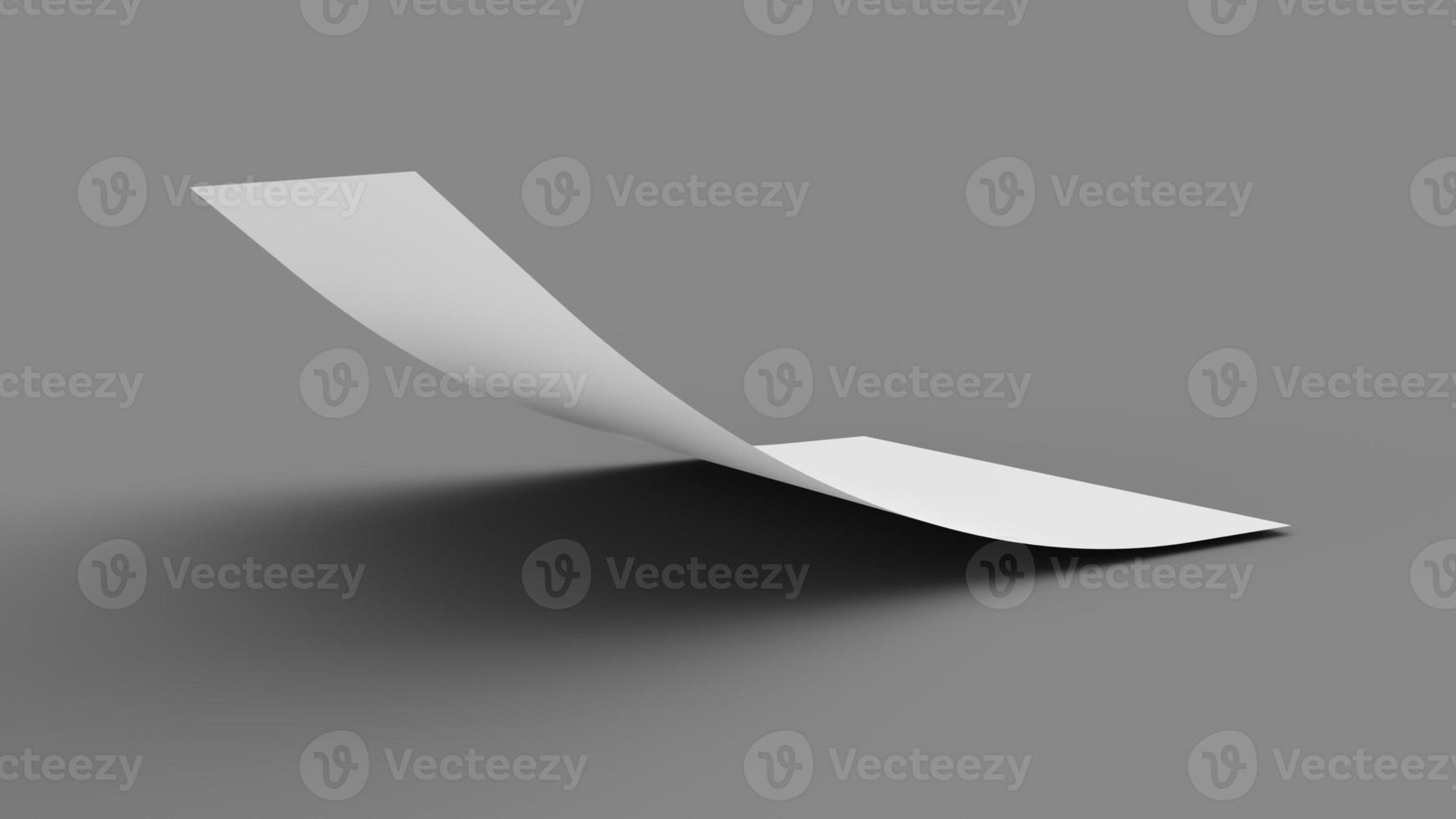 Bent empty paper sheet. empty paper Mockup A4 format paper with shadows on gray background 3d Illustration photo