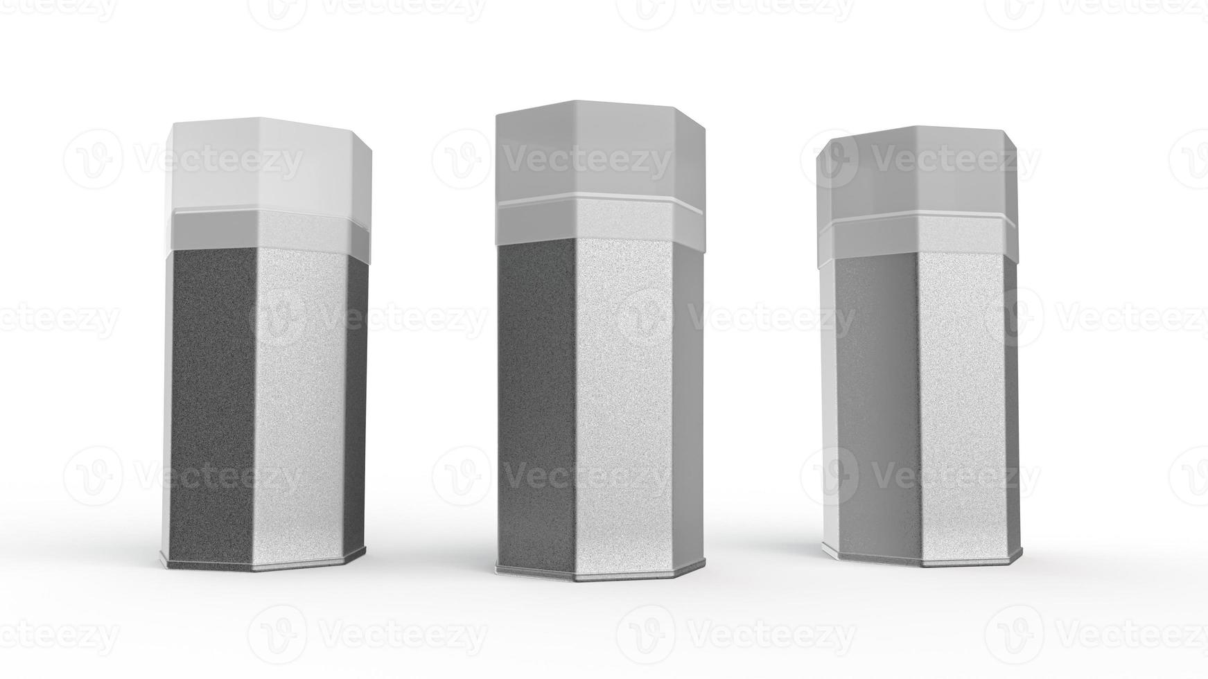 Realistic rough metal Jar heptagon Shape container 3d illustration photo