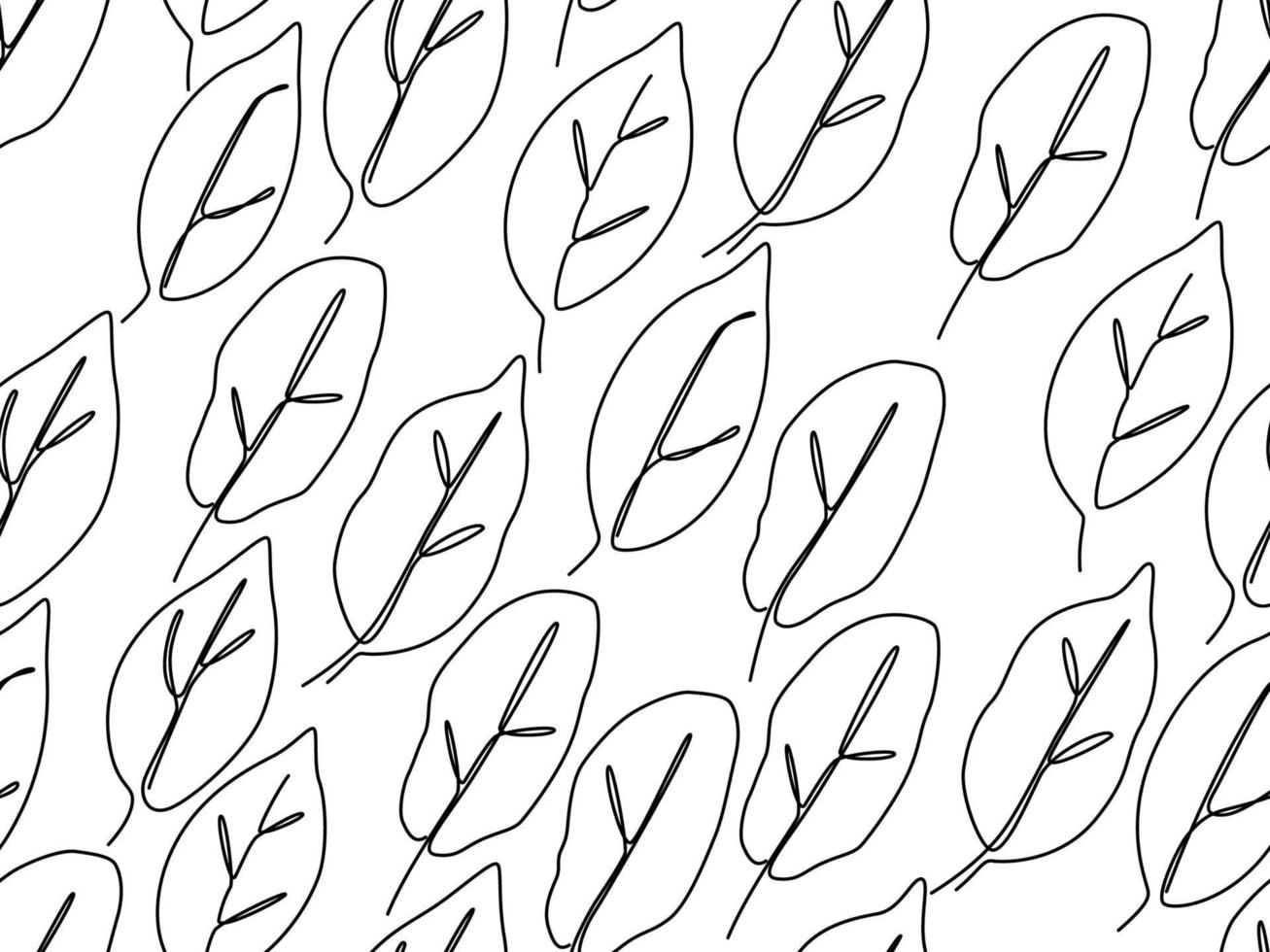 seamless one line design of tree leaves in minimal doodle style for botanical background vector