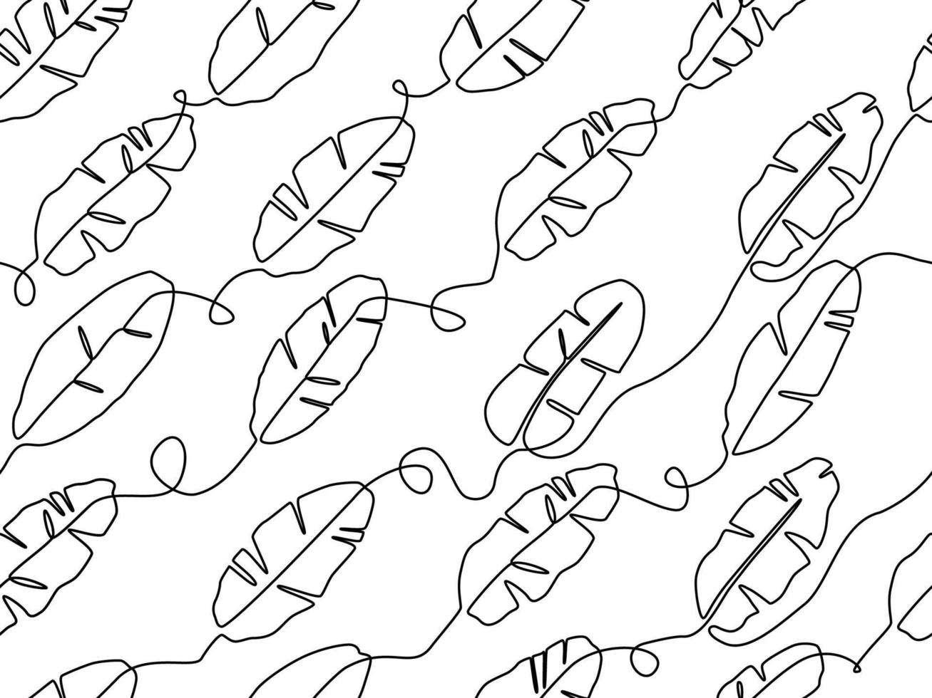 Exotic banana leaf in one line drawing in seamless pattern background design vector