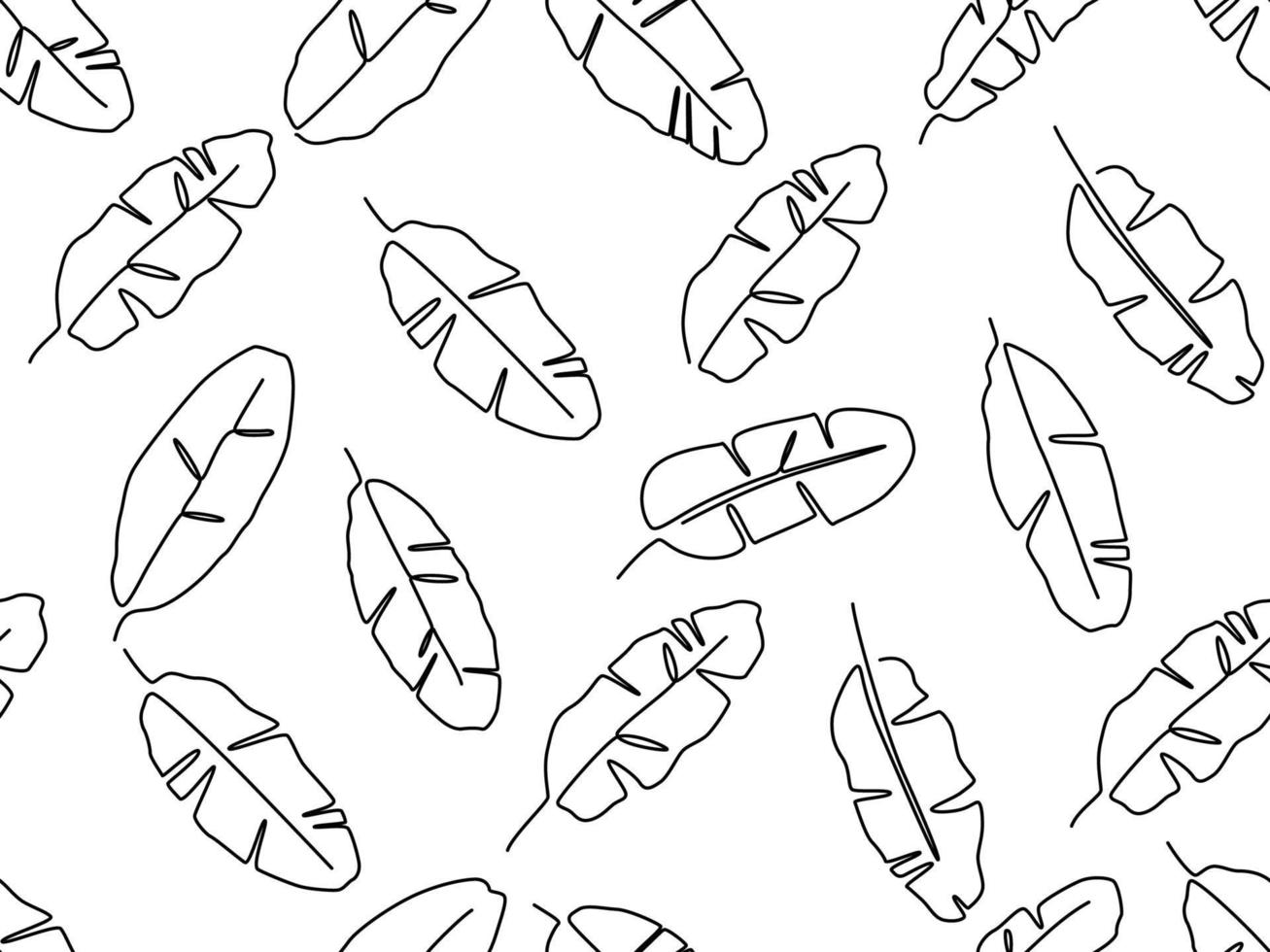 Exotic banana leaf in one line drawing in seamless pattern background design vector