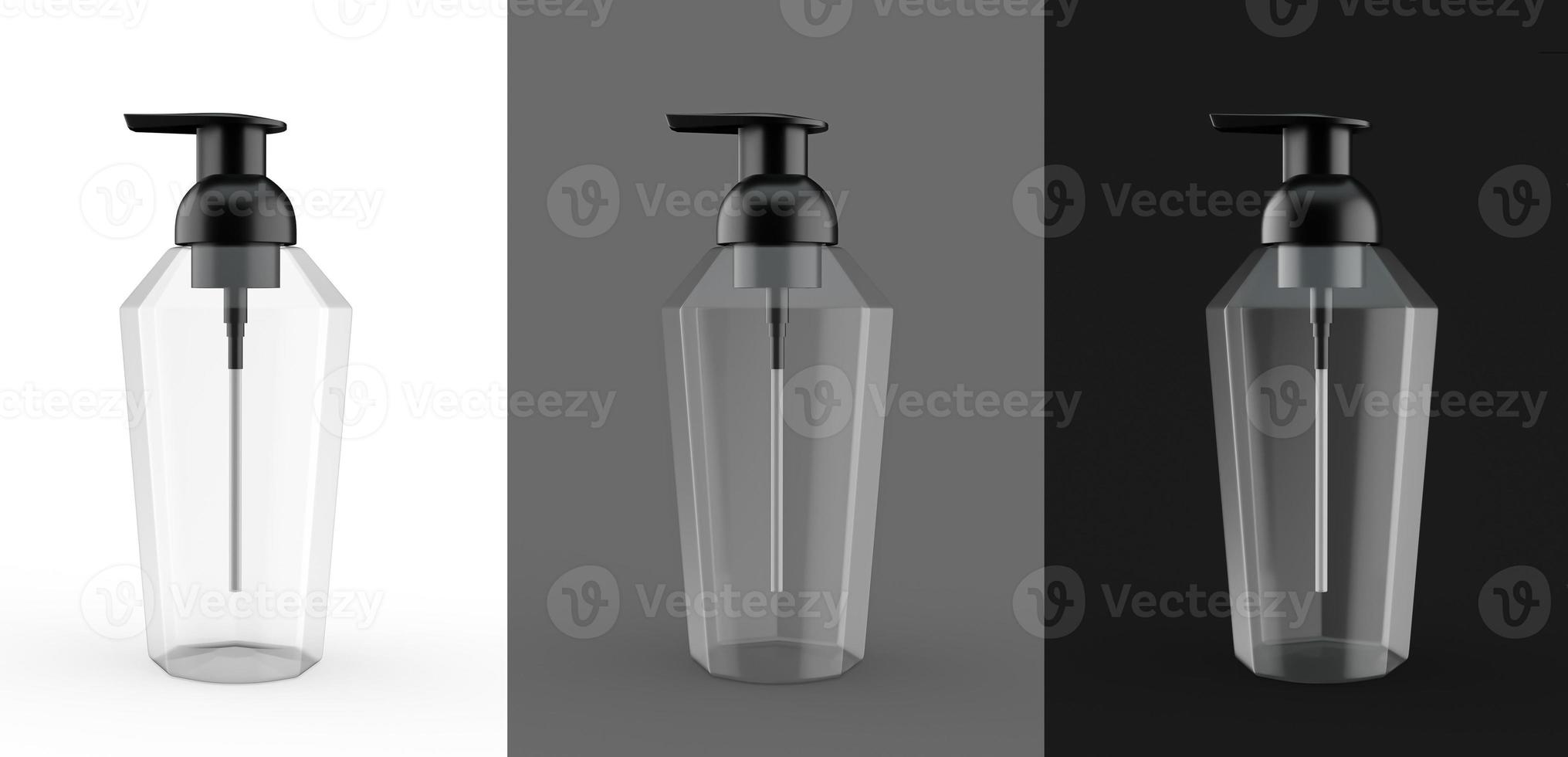 botella dispensadora de jabón espumoso limpiador facial botella fabricante de espuma jabón líquido o dispensador de champú, aceite corporal o crema cosmética, loción de belleza o espuma de afeitar, botella transparente 3d ilustración foto