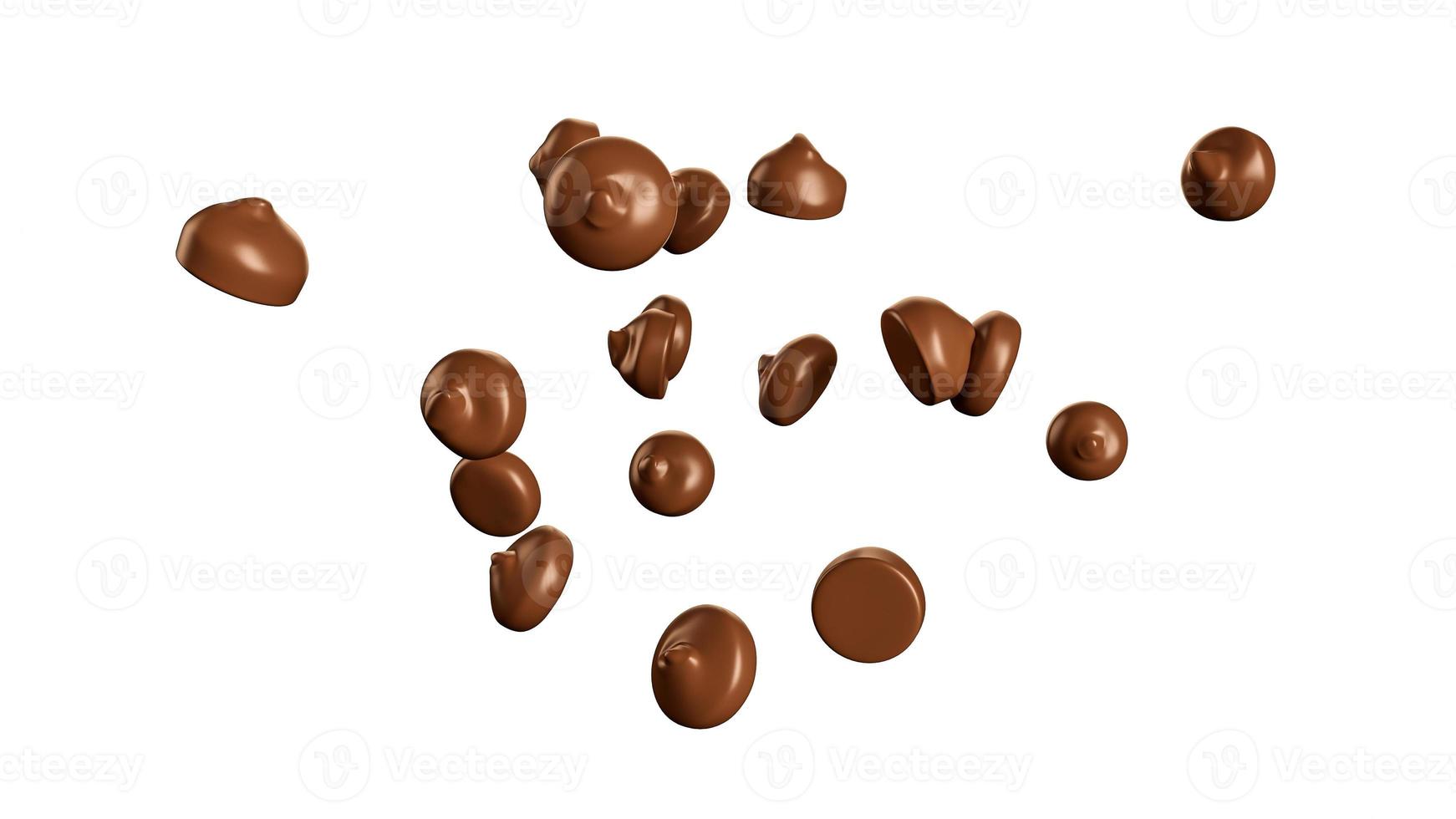 Falling chocolate chip covered cocoa isolated on white background, clipping path, full depth of field 3d illustration photo