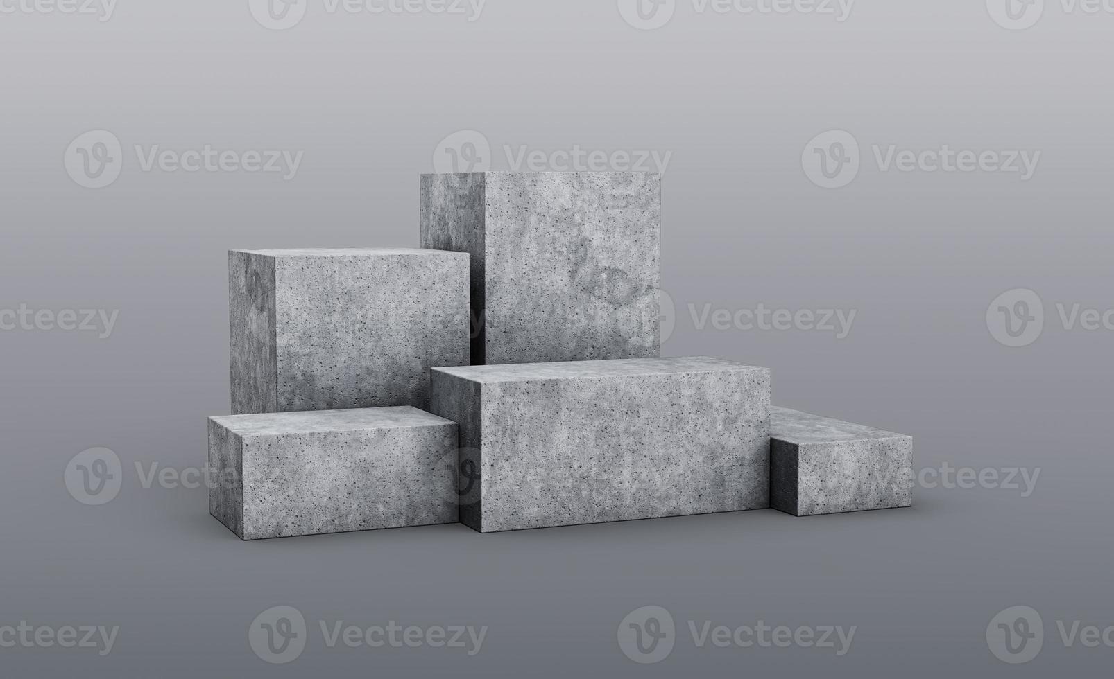 5 Minimal empty podium product presentation concrete podium stand Five Products on grey background Pedestal 3d illustration photo