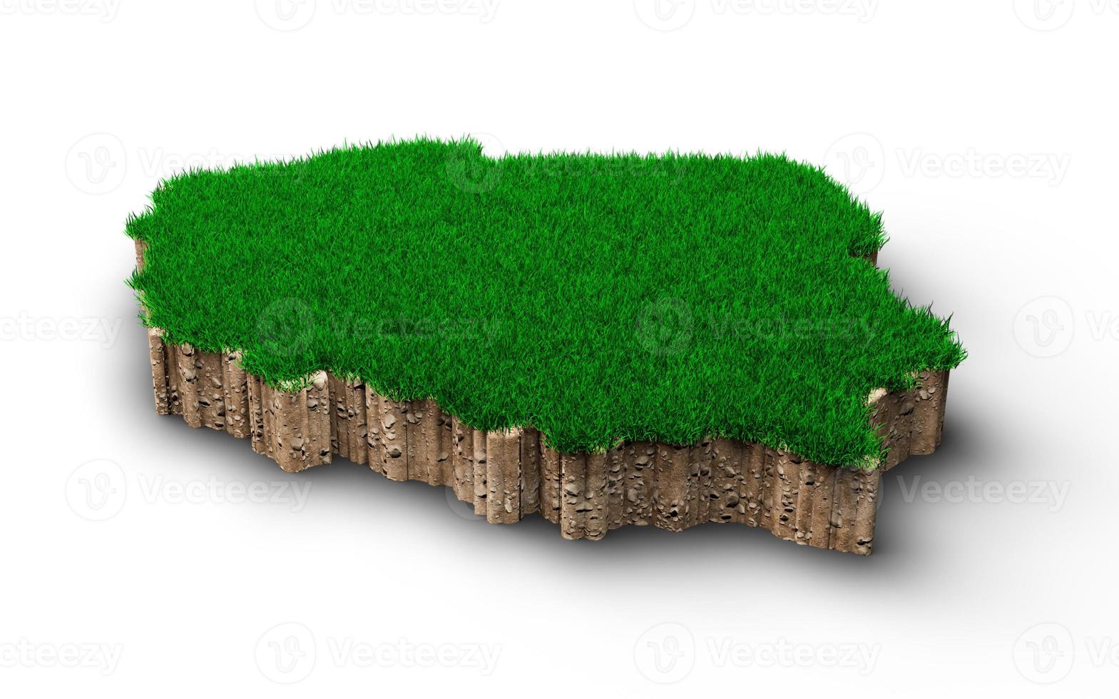 Poland map soil land geology cross section with green grass and Rock ground texture 3d illustration photo