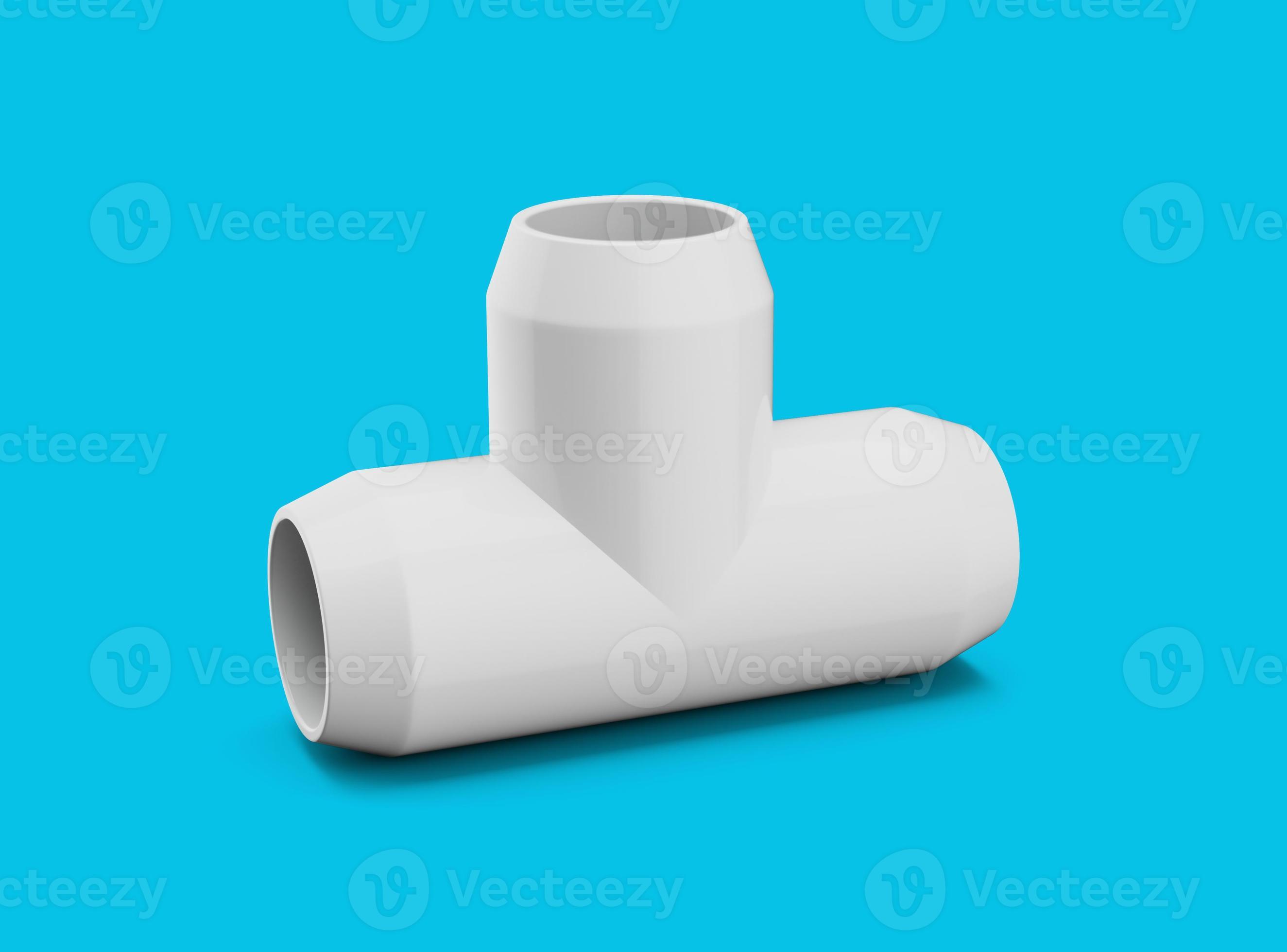PVC Tjoint pipe fitting connect 3 pipe isolated Blue background 3d