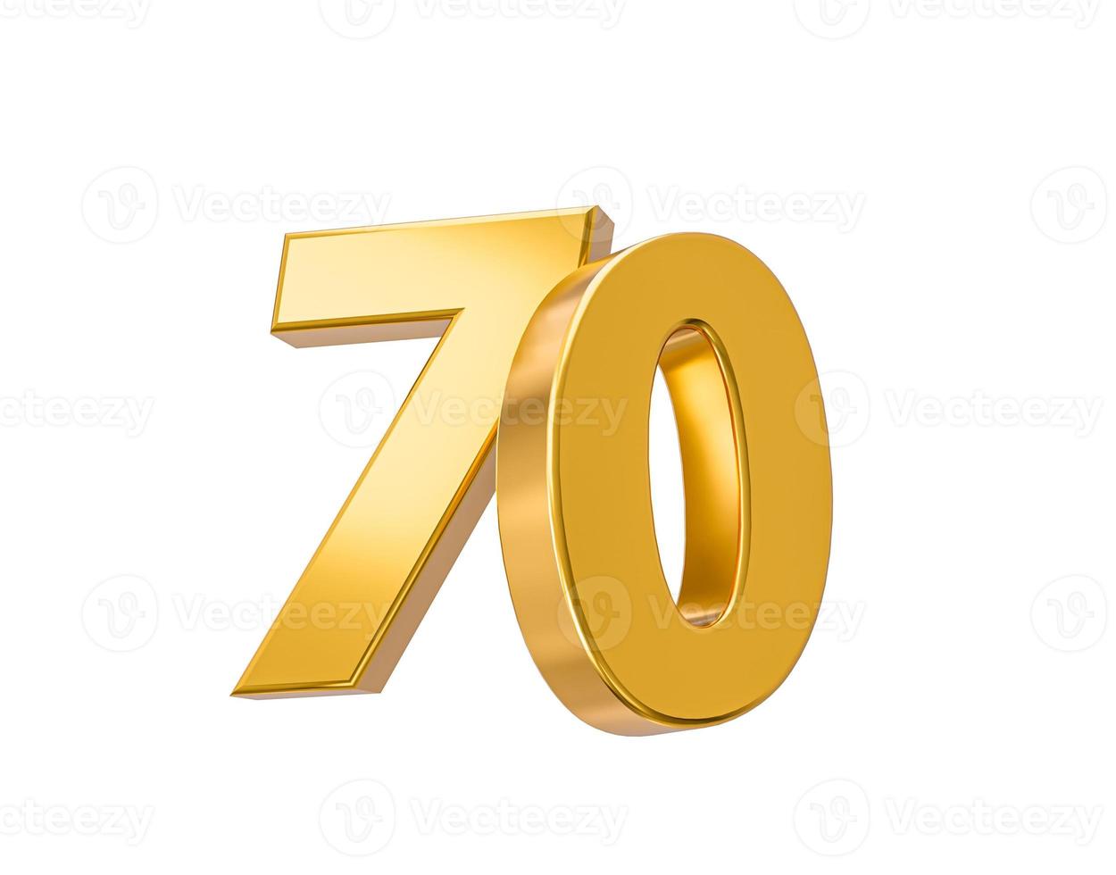 70 de descuento en oferta. por ciento de oro aislado sobre fondo blanco celebración del 70 aniversario números dorados 3d ilustración 3d foto