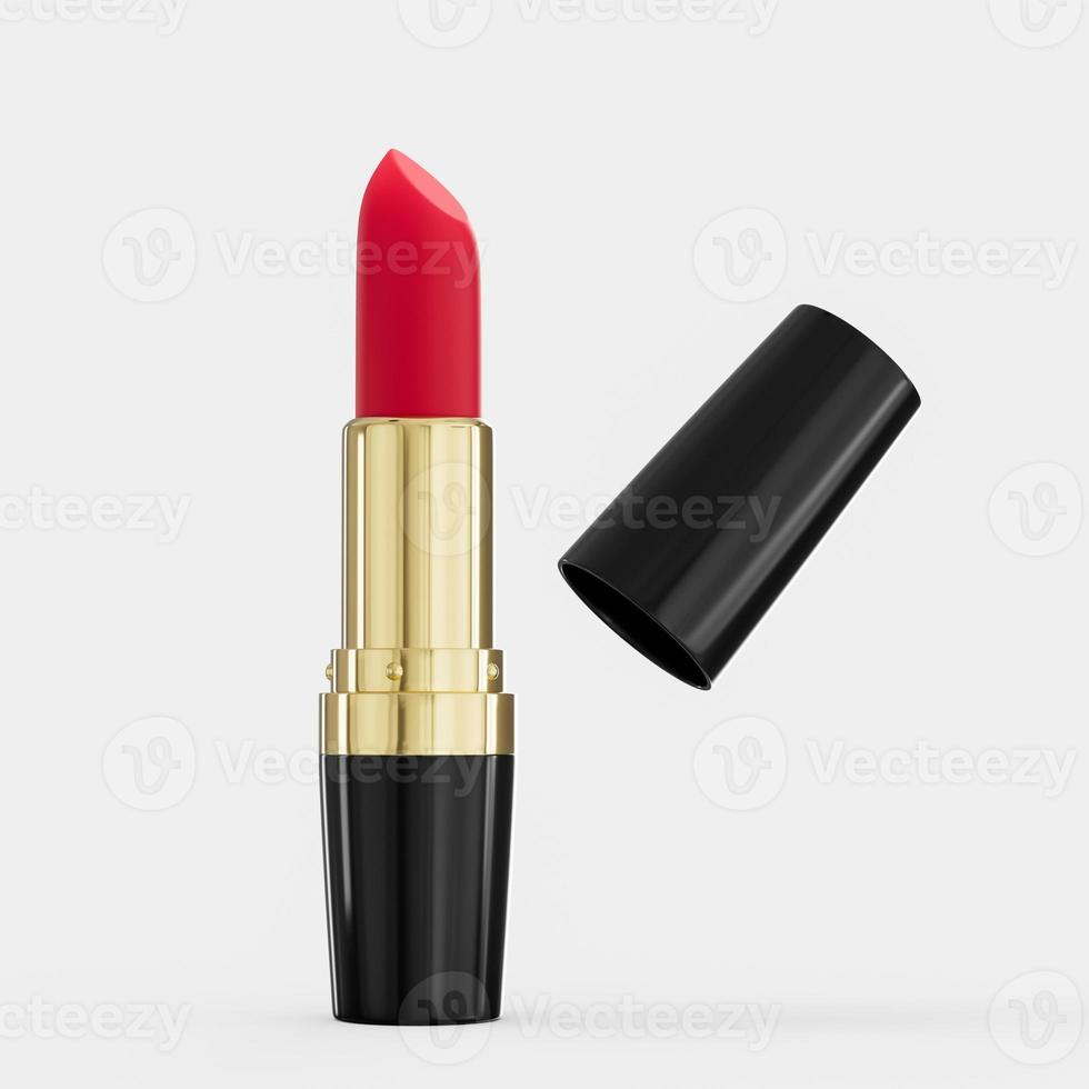Red lipstick Black case and golden trim isolated on white background 3d illustration photo