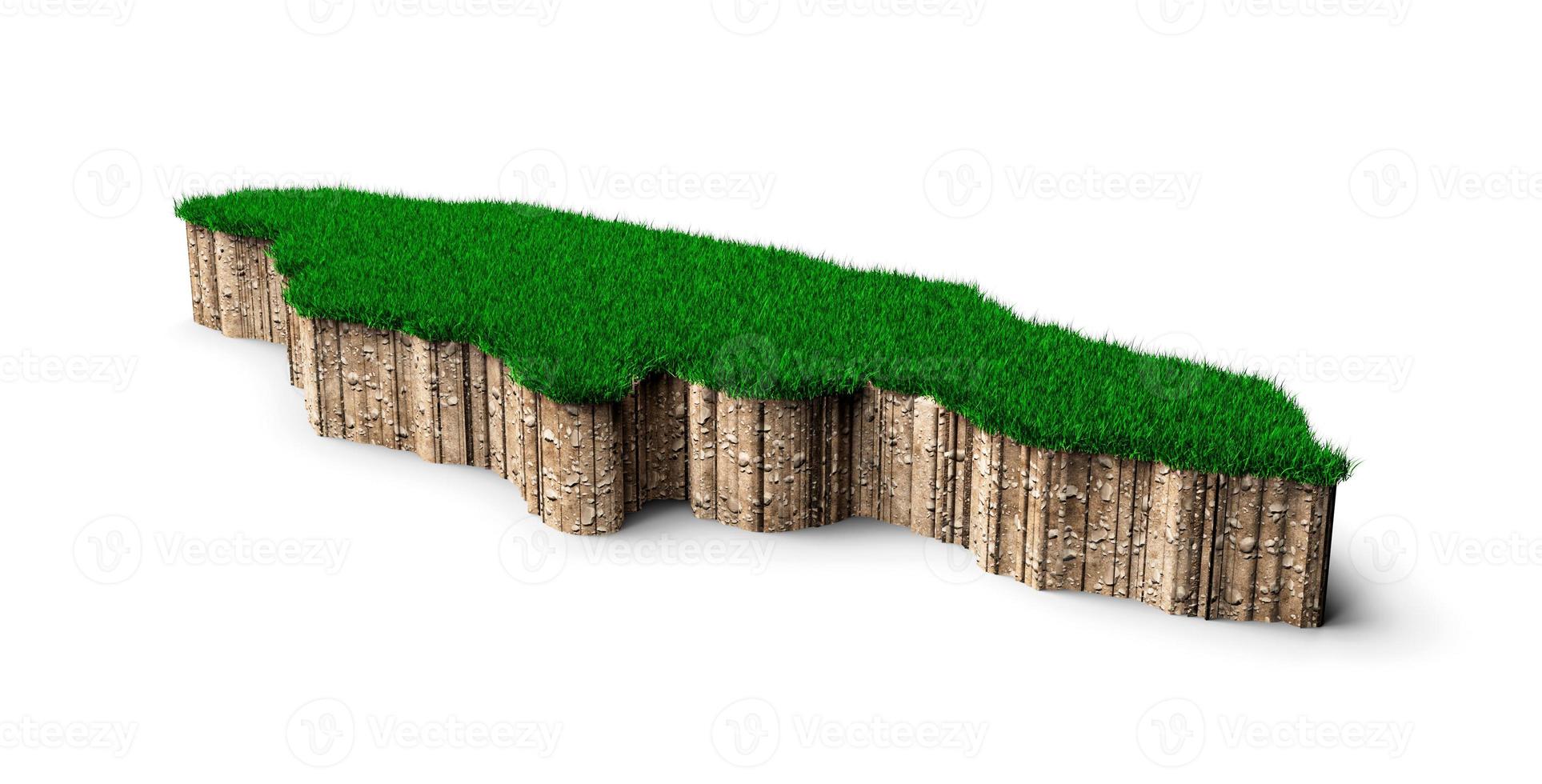 Jamaica Map soil land geology cross section with green grass and Rock ground texture 3d illustration photo