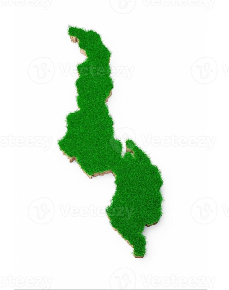 Malawi Map soil land geology cross section with green grass and Rock ground texture 3d illustration photo