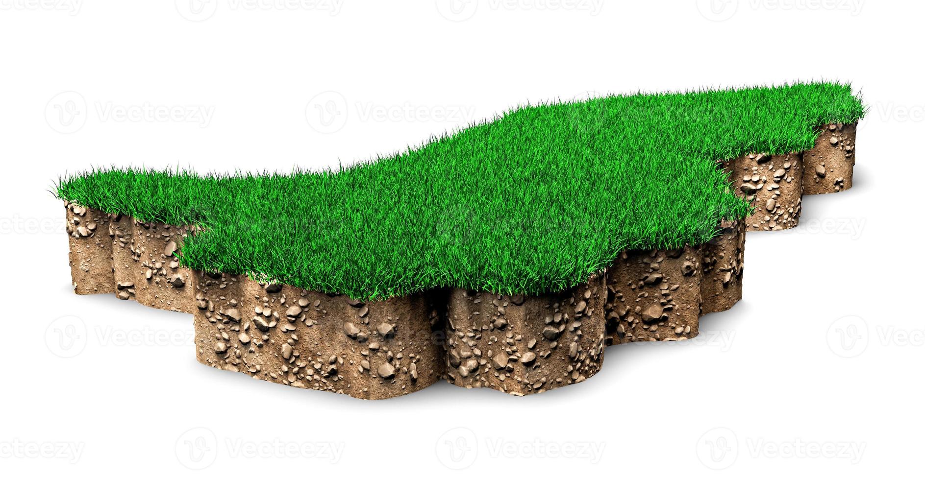 Liechtenstein map soil land geology cross section with green grass and Rock ground texture 3d illustration photo