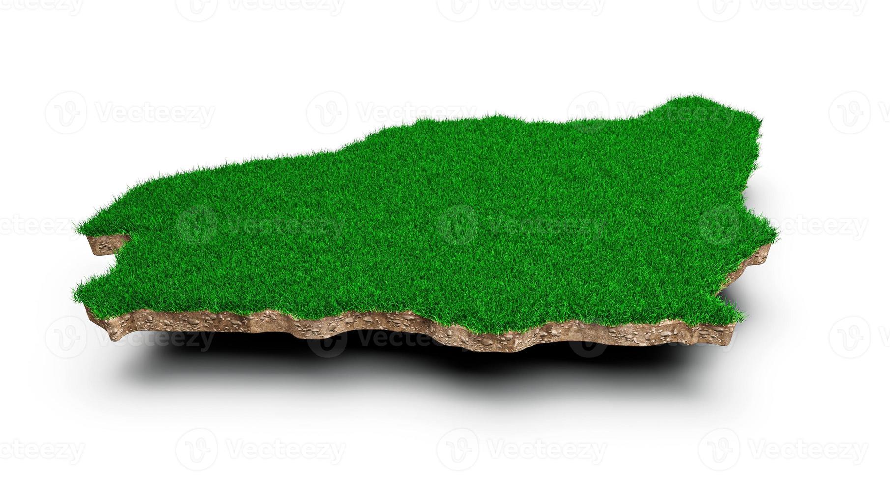 Saudi Arabia Map soil land geology cross section with green grass and Rock ground texture 3d illustration photo