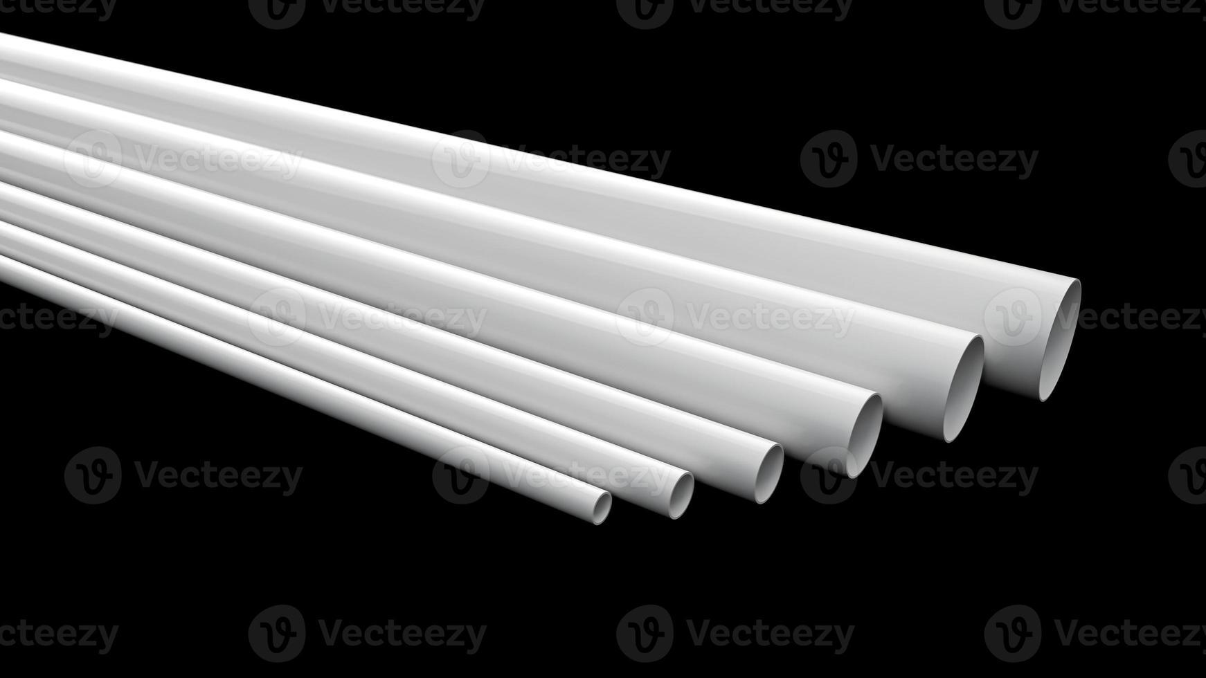 PVC pipes stacked in warehouse. Tubes PVC pipes 3D rendering photo