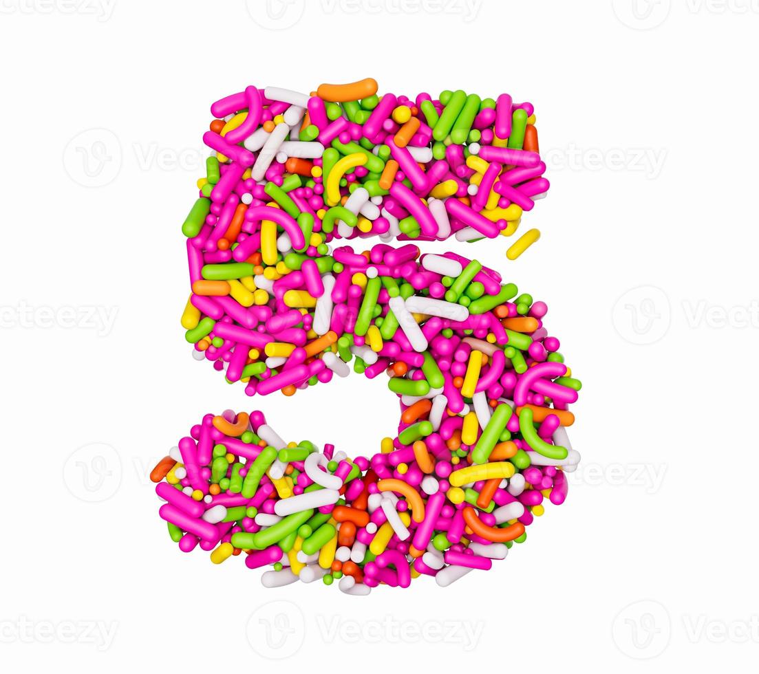 Digit 5 made of Colorful Sprinkles Numeric Five Number Rainbow sprinkles 3d illustration photo