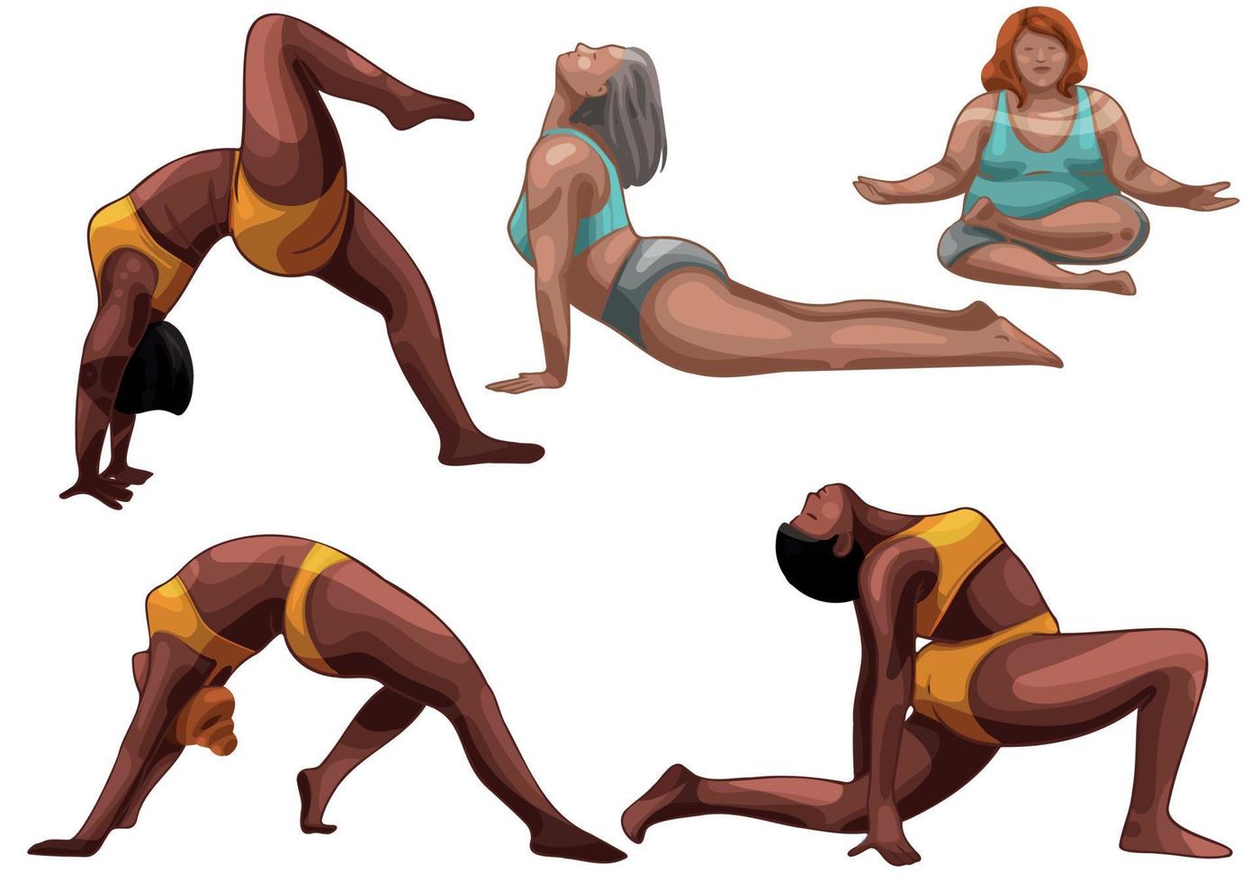 Set of hand drawn yoga poses, different women vector