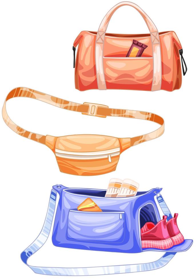 conjunto de bolsas deportivas dibujadas a mano para gimnasio ciclismo yoga vector