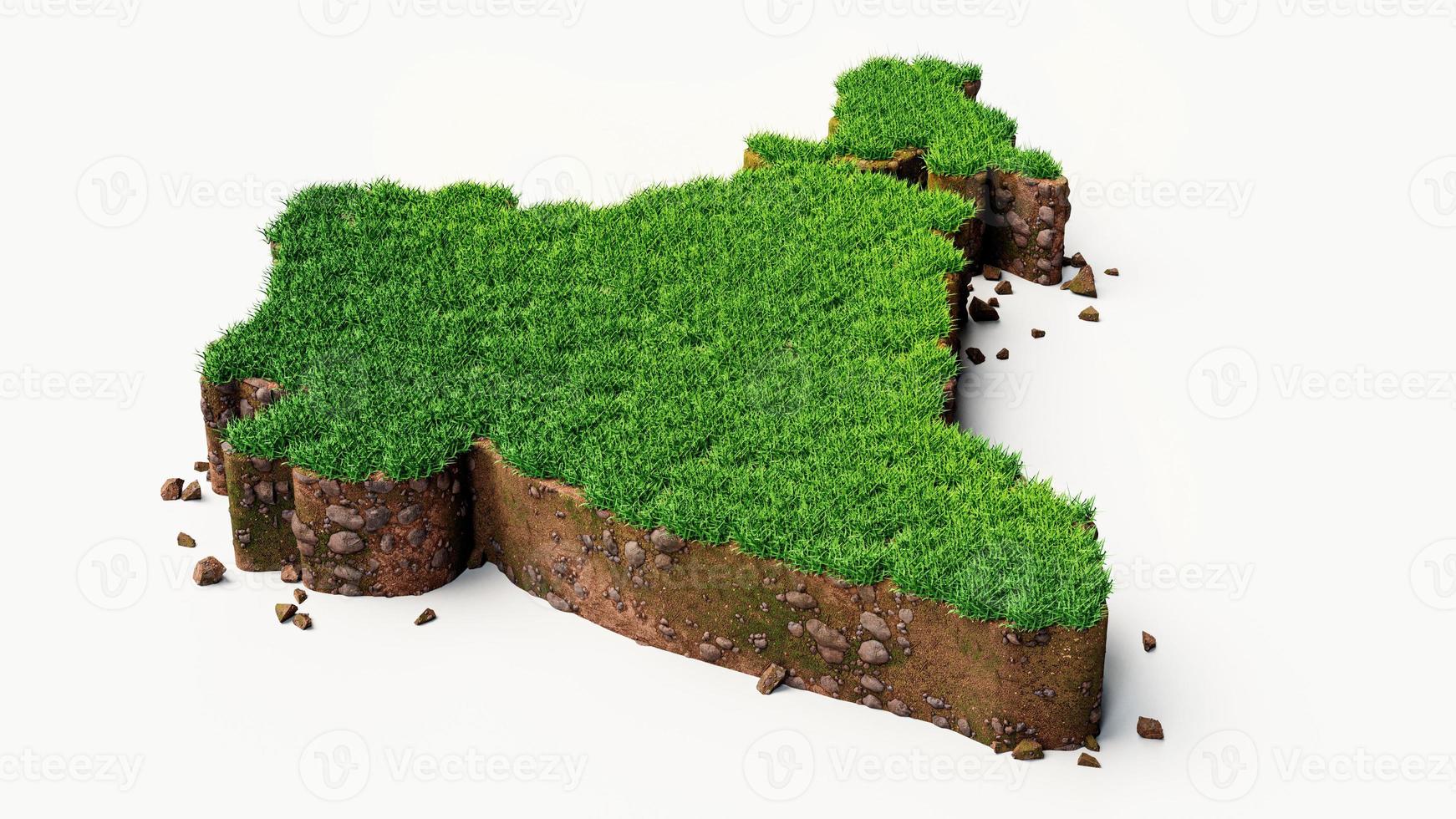 Detailed India Map with green Grass and soil mud 3d illustration photo