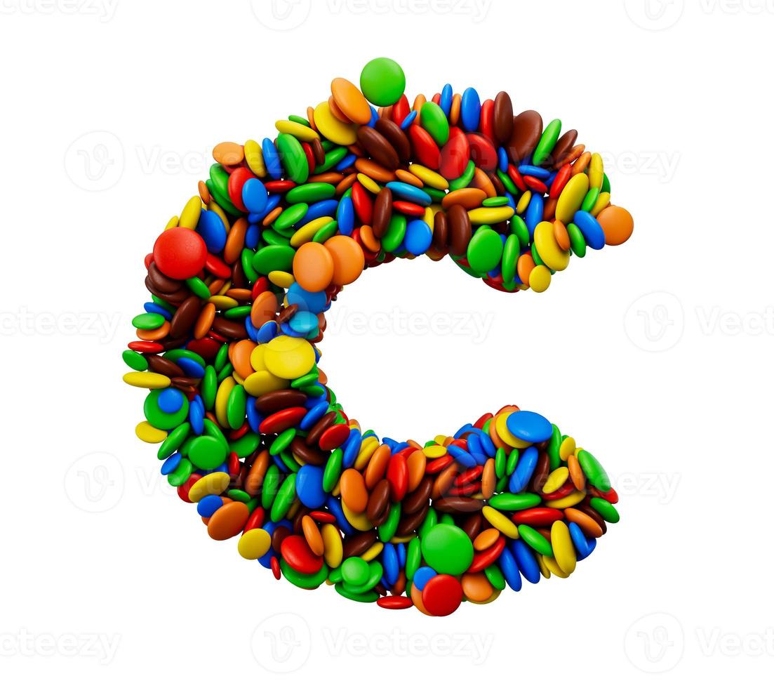 Letter C of multicolored rainbow candies Festive isolated on white background 3d illustration photo