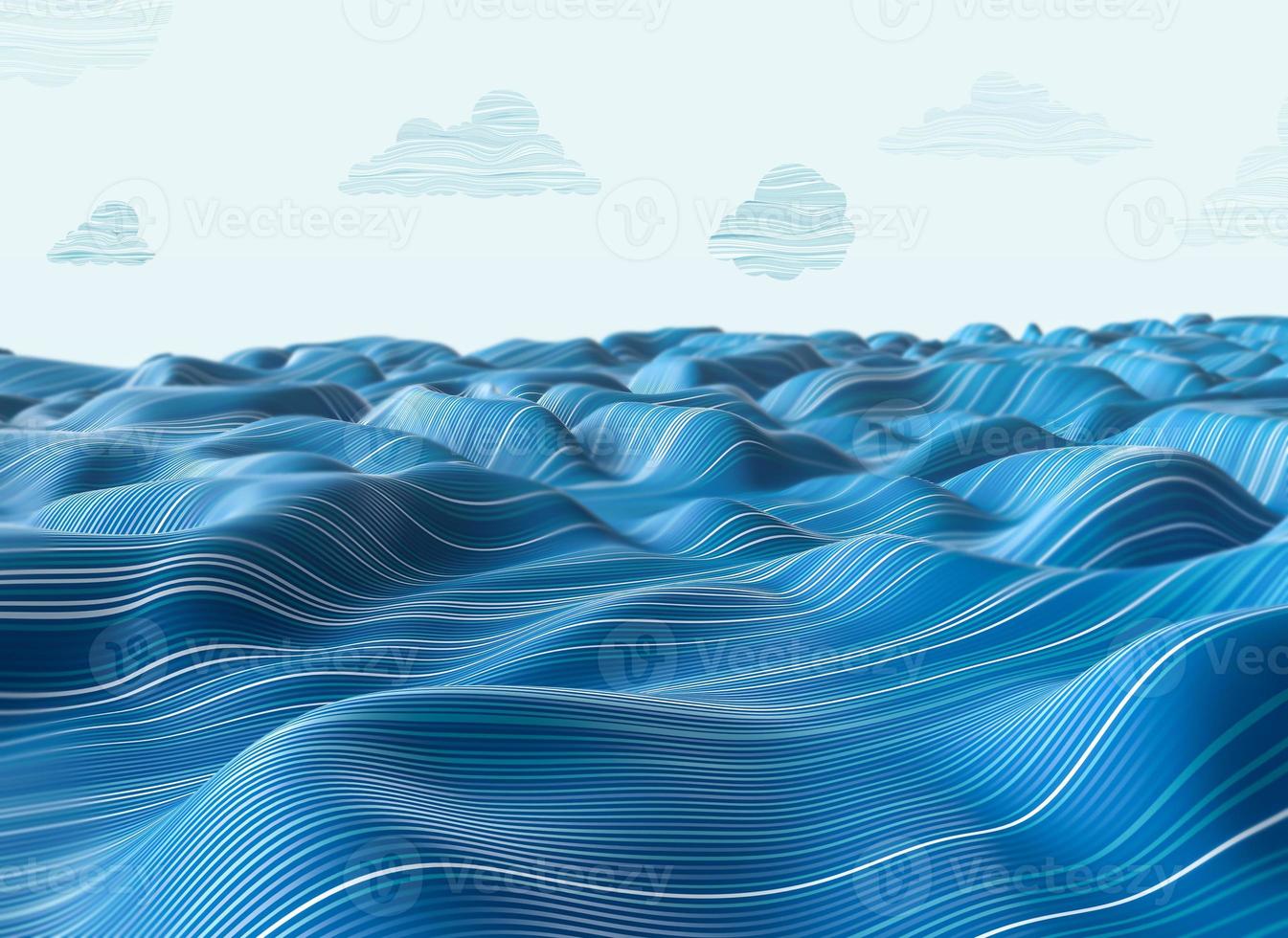 Abstract Ocean background weave lines. Blue colored dynamic waves cloth wavy folds 3d illustration photo