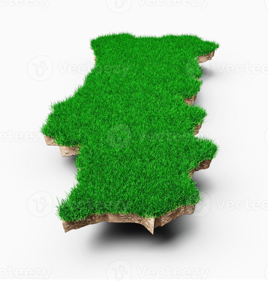Portugal map soil land geology cross section with green grass 3d illustration photo