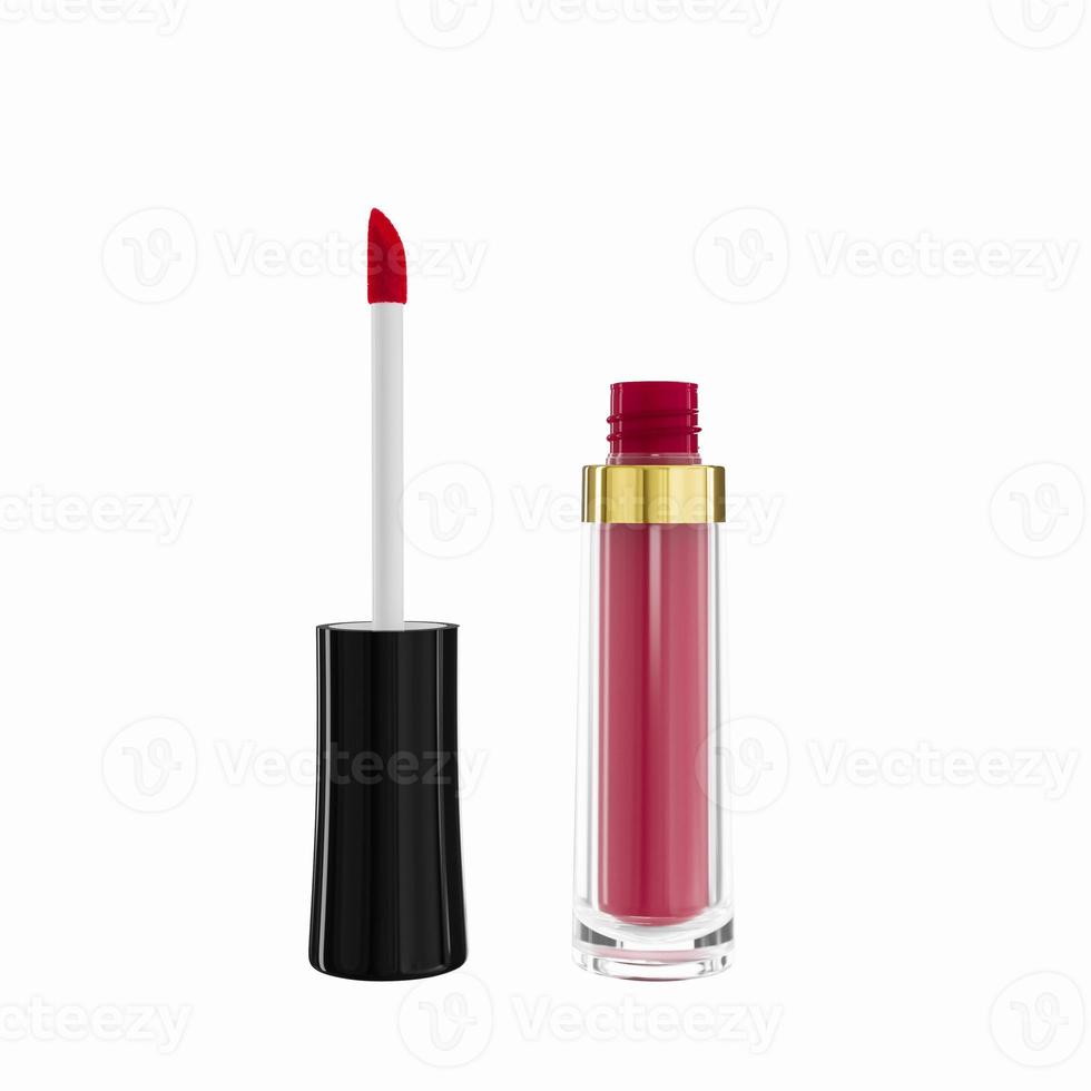 Lip gloss tube template. Lip cream plastic transparent bottle with black cap isolated on white background. blank packaging 3d illustration photo