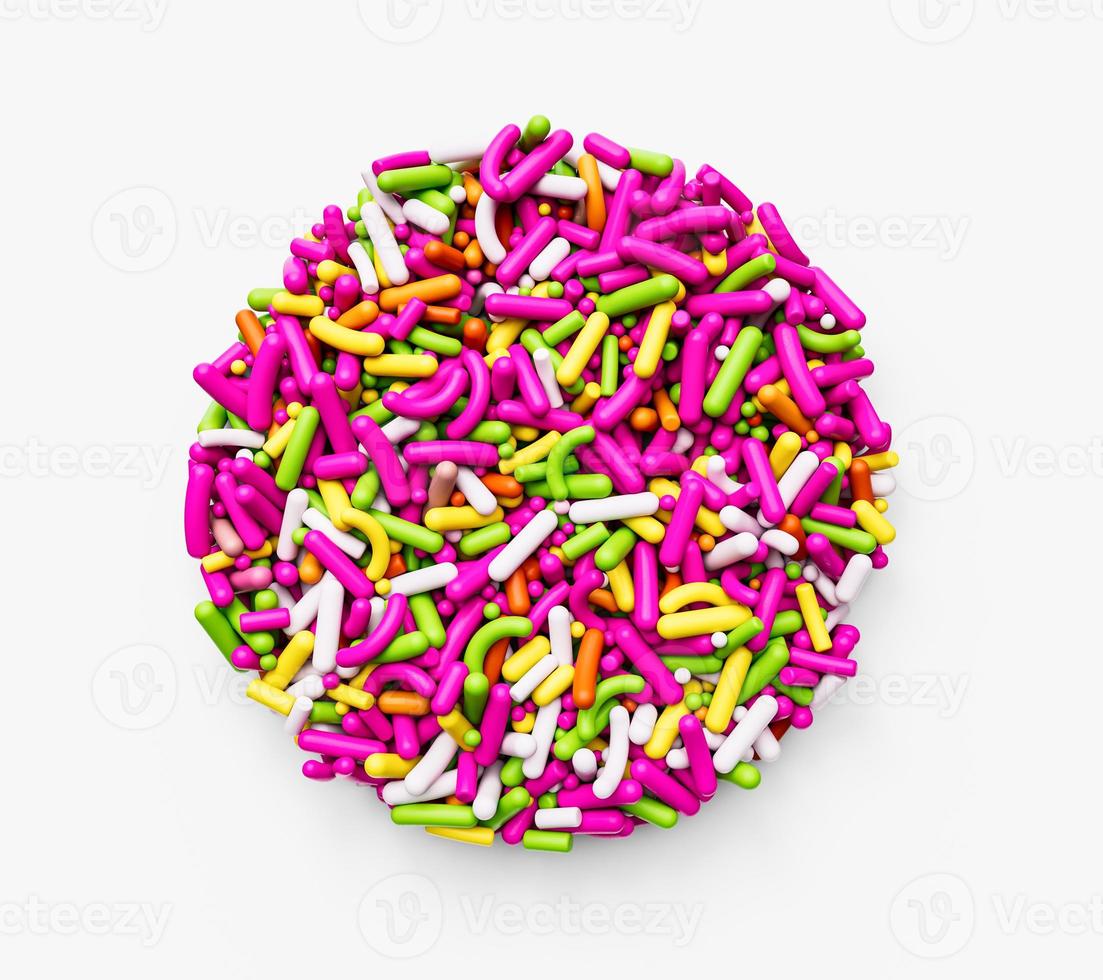 Sprinkles in round circle shape Rainbow sprinkles 3d illustration photo