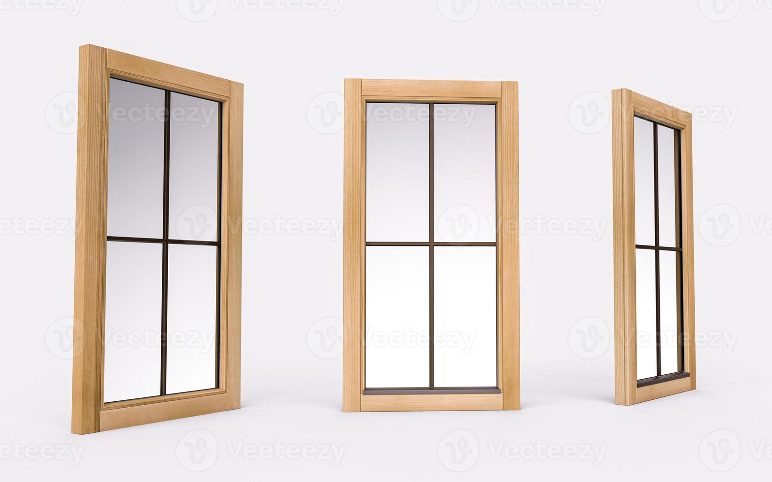 ventana de madera rectangular vertical aislada sobre fondo blanco ilustración 3d foto