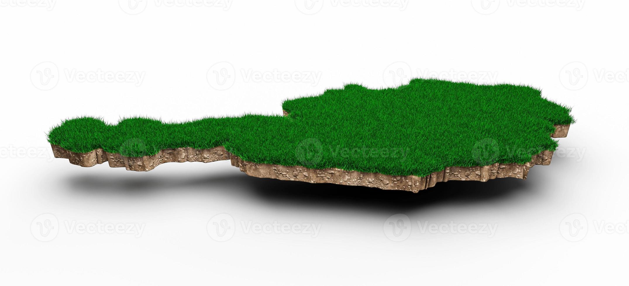 Austria Map soil land geology cross section with green grass and Rock ground texture 3d illustration photo