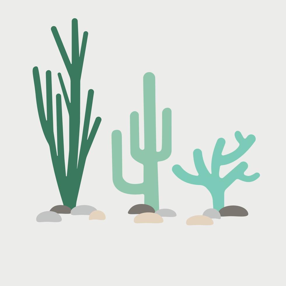 Minimalistic pastel cartoon cactus set vector