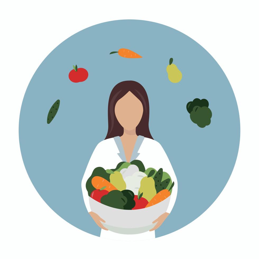 nutricionista sin rostro con caja de frutas y verduras vector