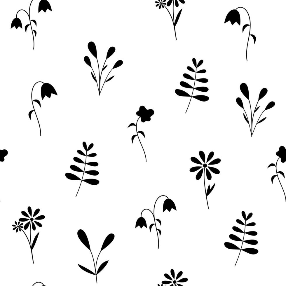 Black minimal beautiful flowers pattern vector