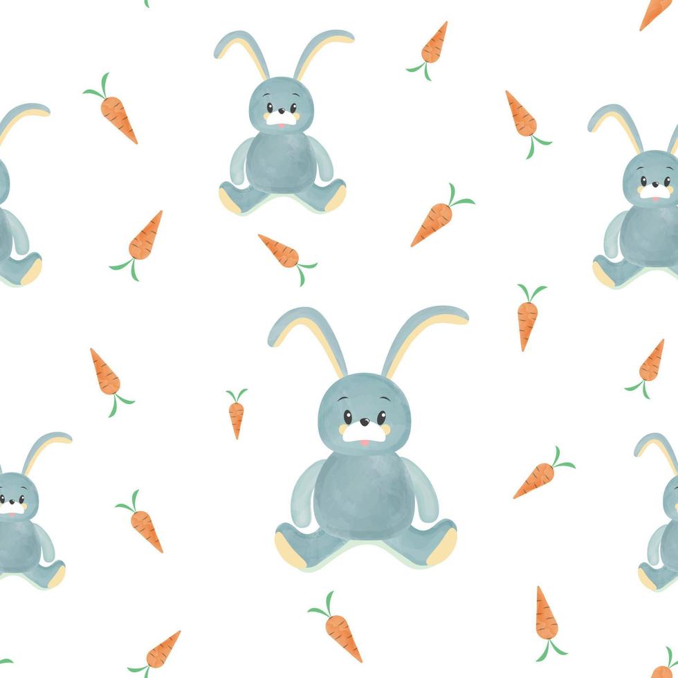 Cartoon cute baby watercolor rabbit pattern with carrots vector